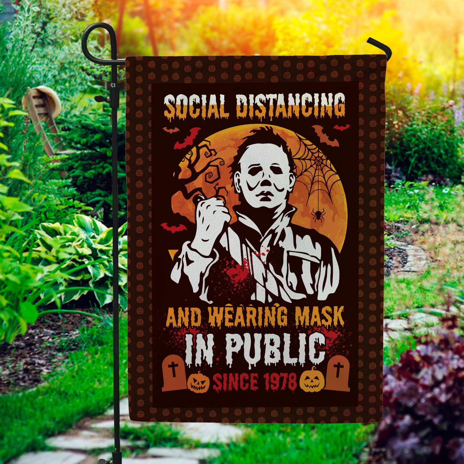 Social Distancing And Wearing Mask In Public Since 1978 Decorative Garden Flag – Funny Halloween Movie Character Flag