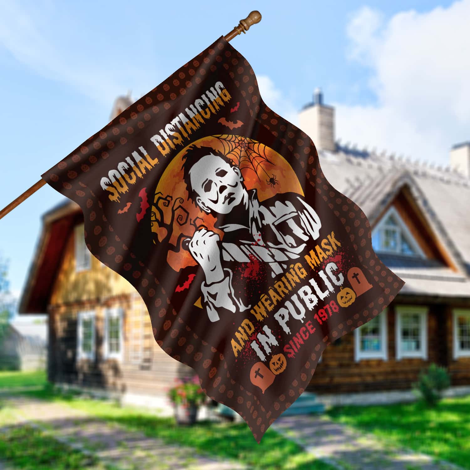 Social Distancing And Wearing Mask In Public Since 1978 Decorative Garden Flag – Funny Halloween Movie Character Flag