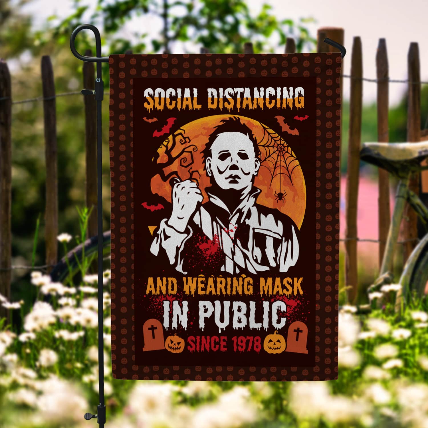 Social Distancing And Wearing Mask In Public Since 1978 Decorative Garden Flag – Funny Halloween Movie Character Flag