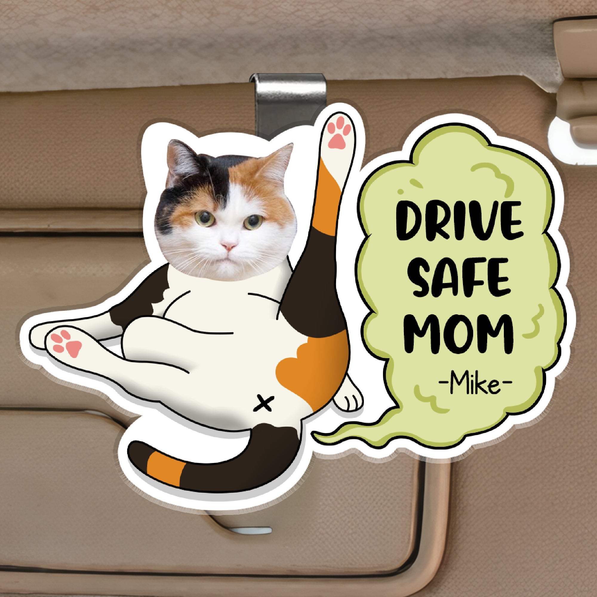 Personalized Car Visor Clip – Custom Pet Photo Drive Safe Gift for Pet Lovers - Cat Mum