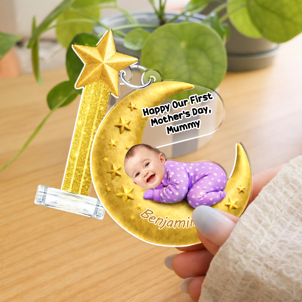 Personalized Baby Moon Acrylic Shaker Desk Decor - Custom Name & Photo Keepsake - Gift For Mother's Day