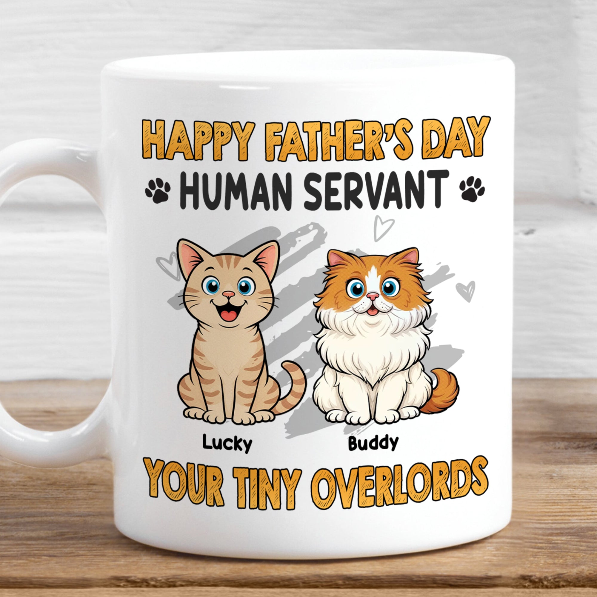 Happy Father’s Day Human Servant – Personalized Cat Dad Coffee Mug – Funny Gift for Cat Lovers