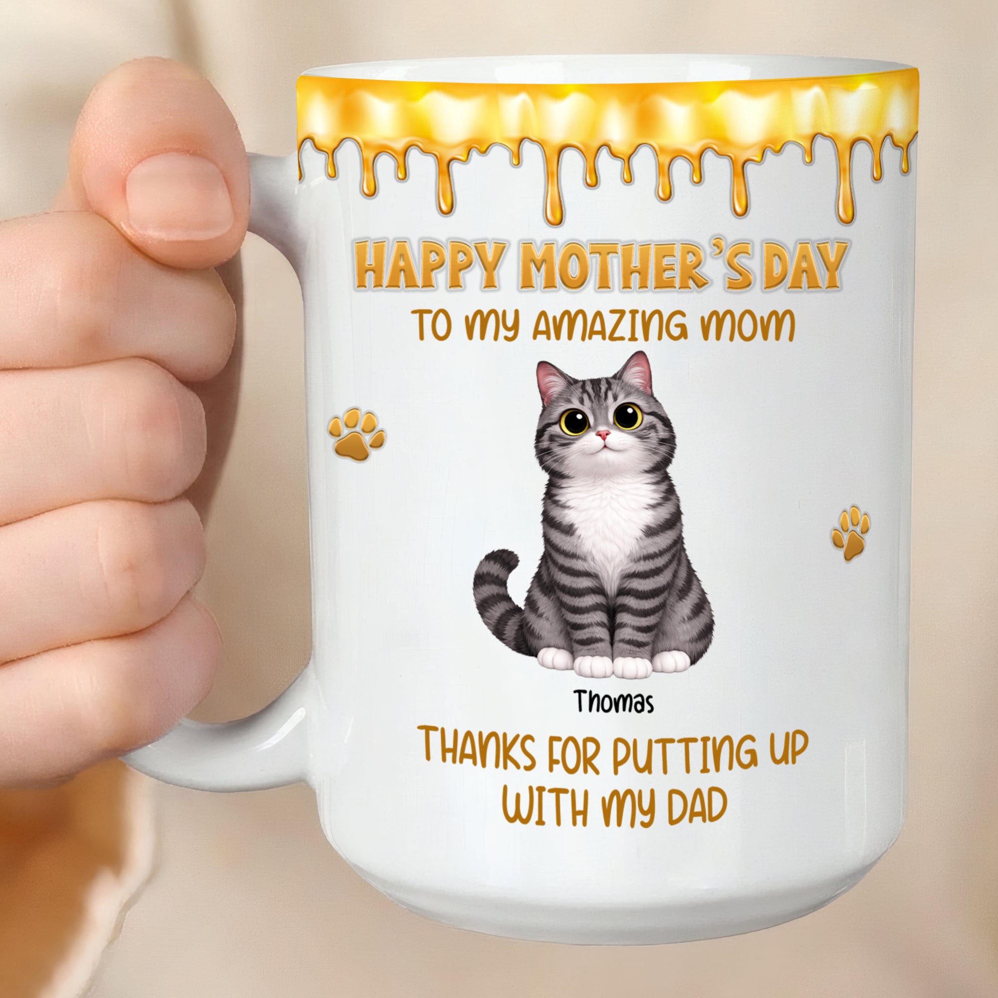 Wonderful Moments with Cat Mom – Personalized 3D Effect Coffee Mug – Custom Gift for Cat Lovers