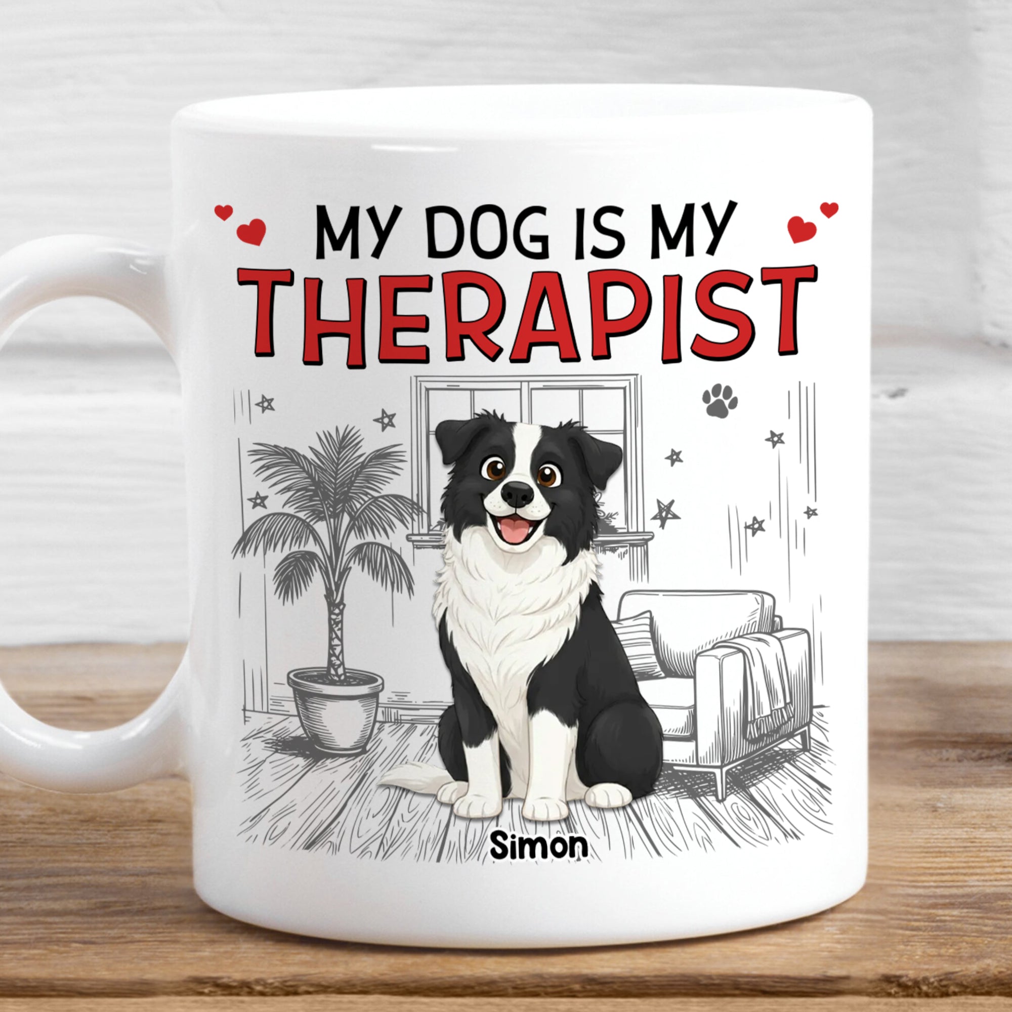 Custom Pet Lover Mug – Personalized 3D Effect Coffee Mug – My Pet Is My Therapist Gift