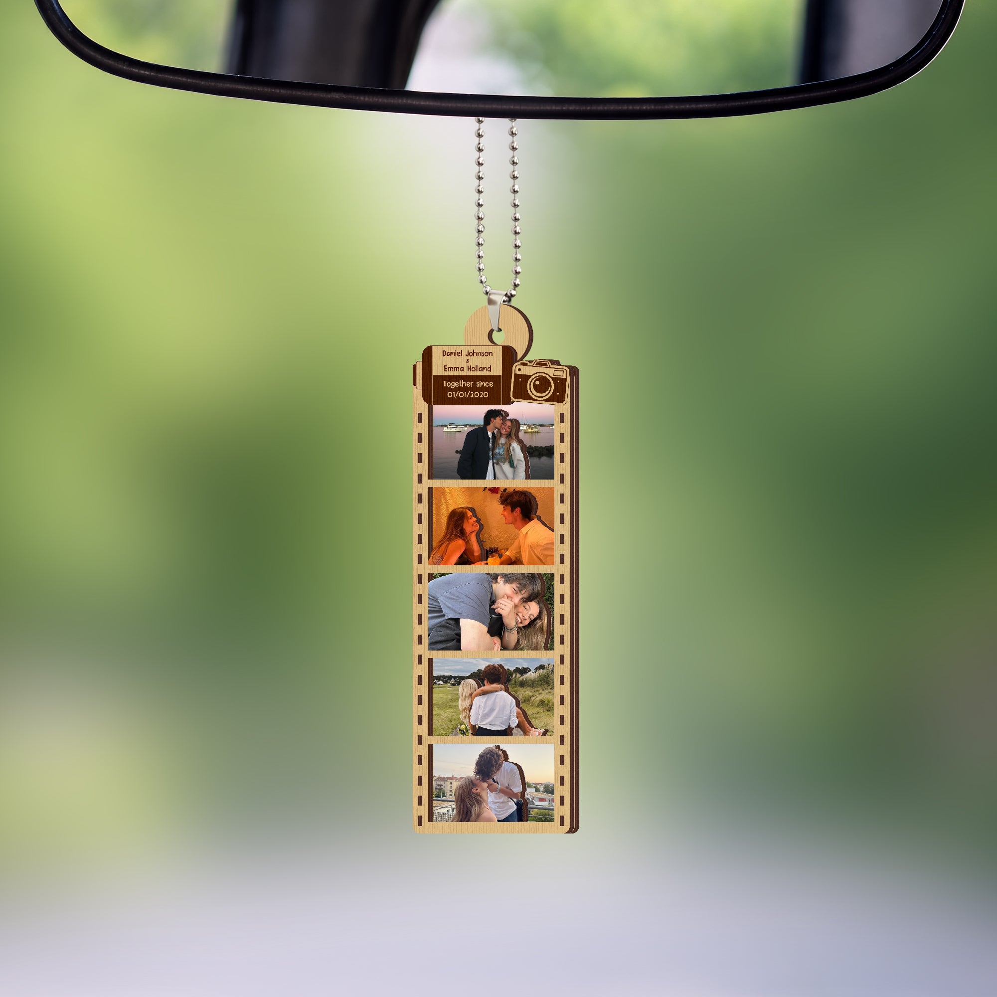 2-Layer Wooden Personalized Couple Photo Ornament – Custom Film Roll Gift for Couples