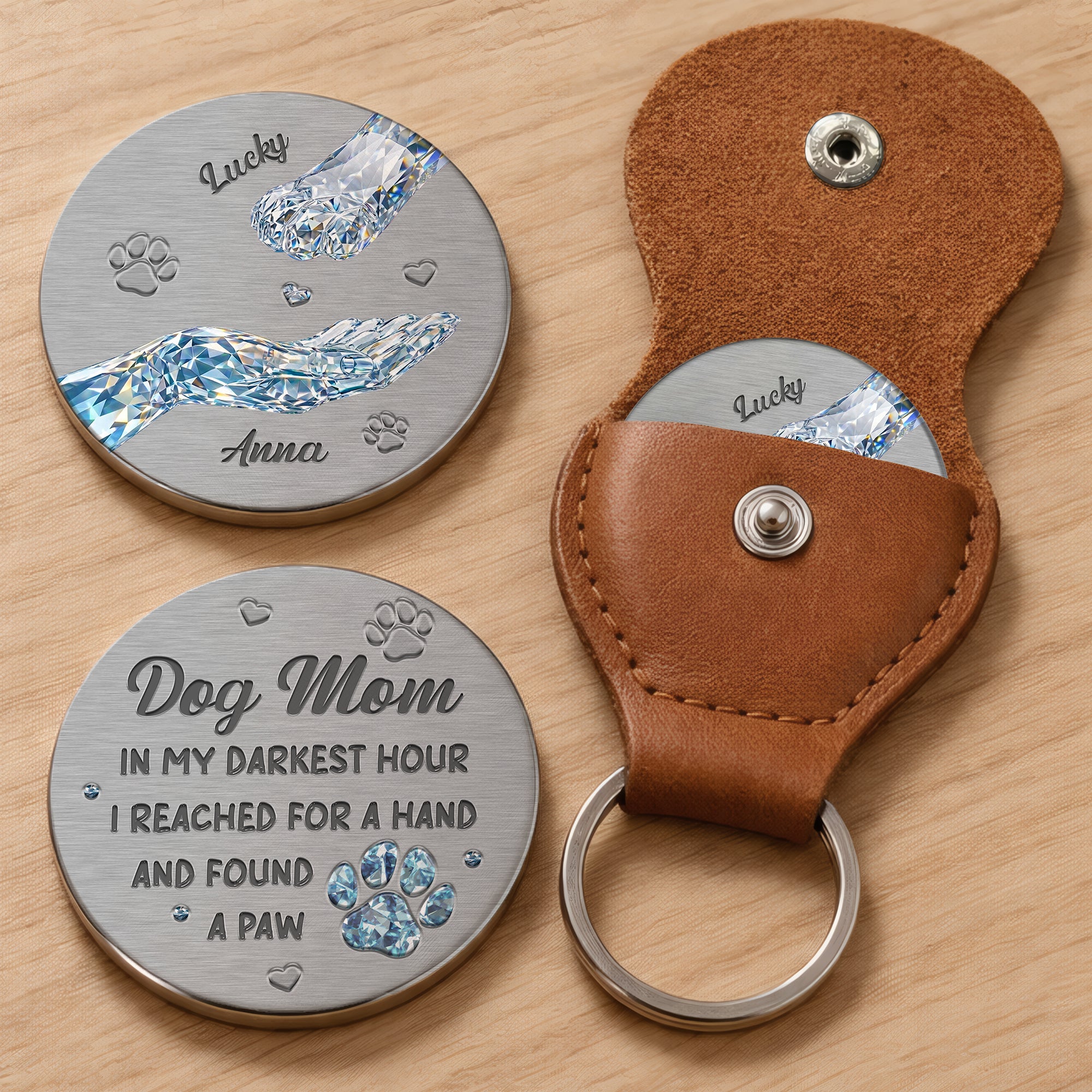 Dog & Cat Mom Gift - Personalized Pocket Hug Token - Pet Memorial Keychain