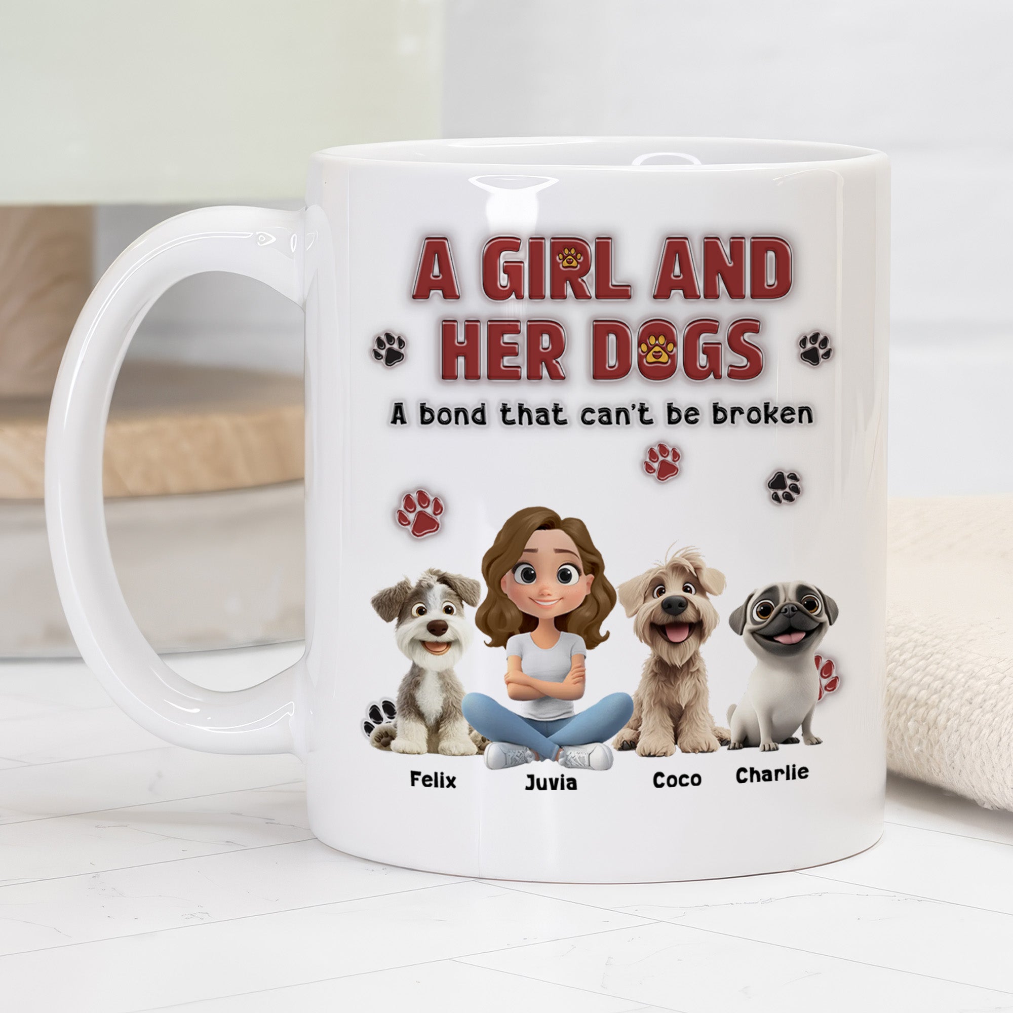 A Girl And Her Dog – Personalized Custom 3D Inflated Effect Coffee Mug for Dog Mom
