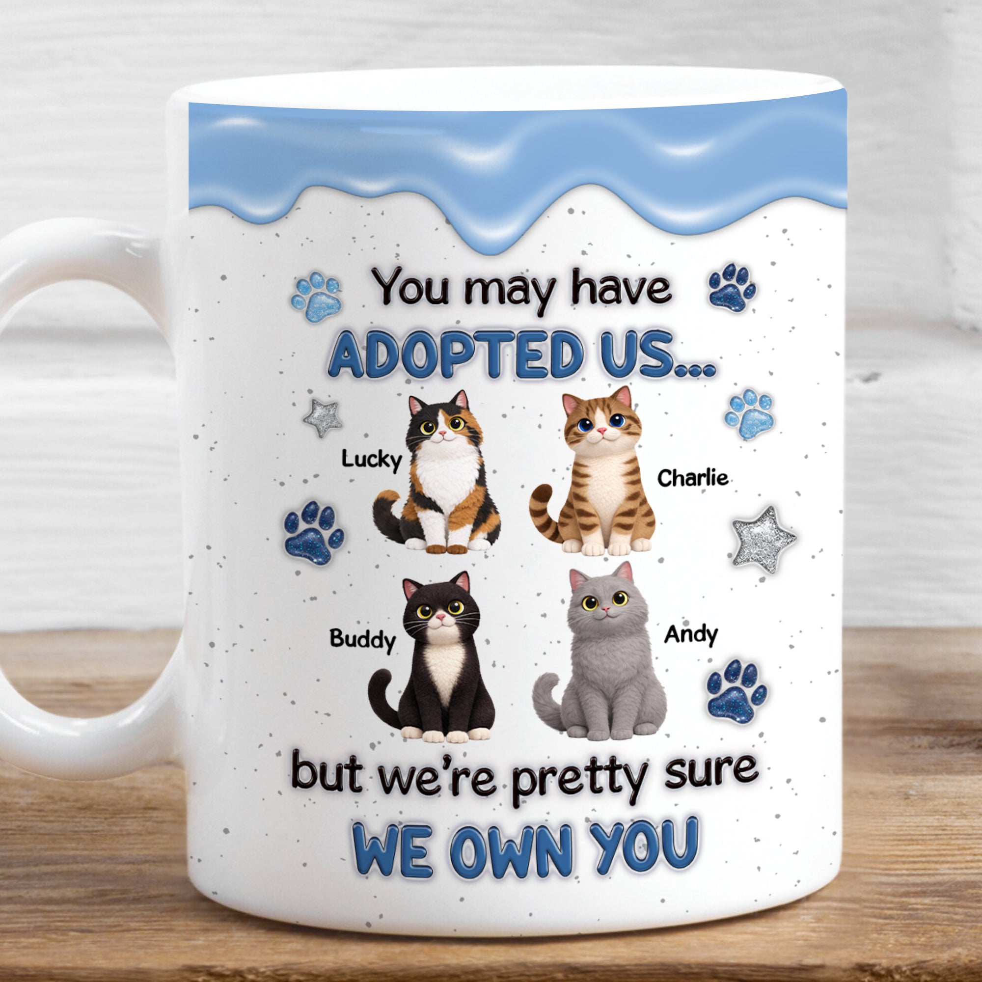 Personalized Cat Lover Mug – “You May Have Adopted Me” 3D Inflated Effect Coffee Mug