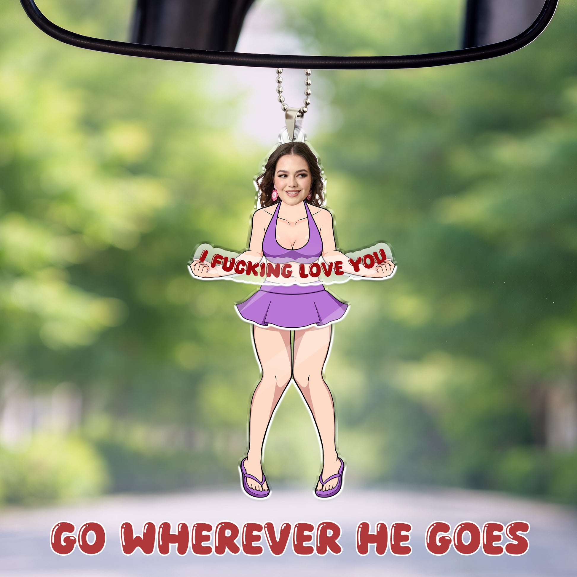Custom photo drive safe car ornament hanging on rearview mirror, funny personalized acrylic ornament with swaying legs for him