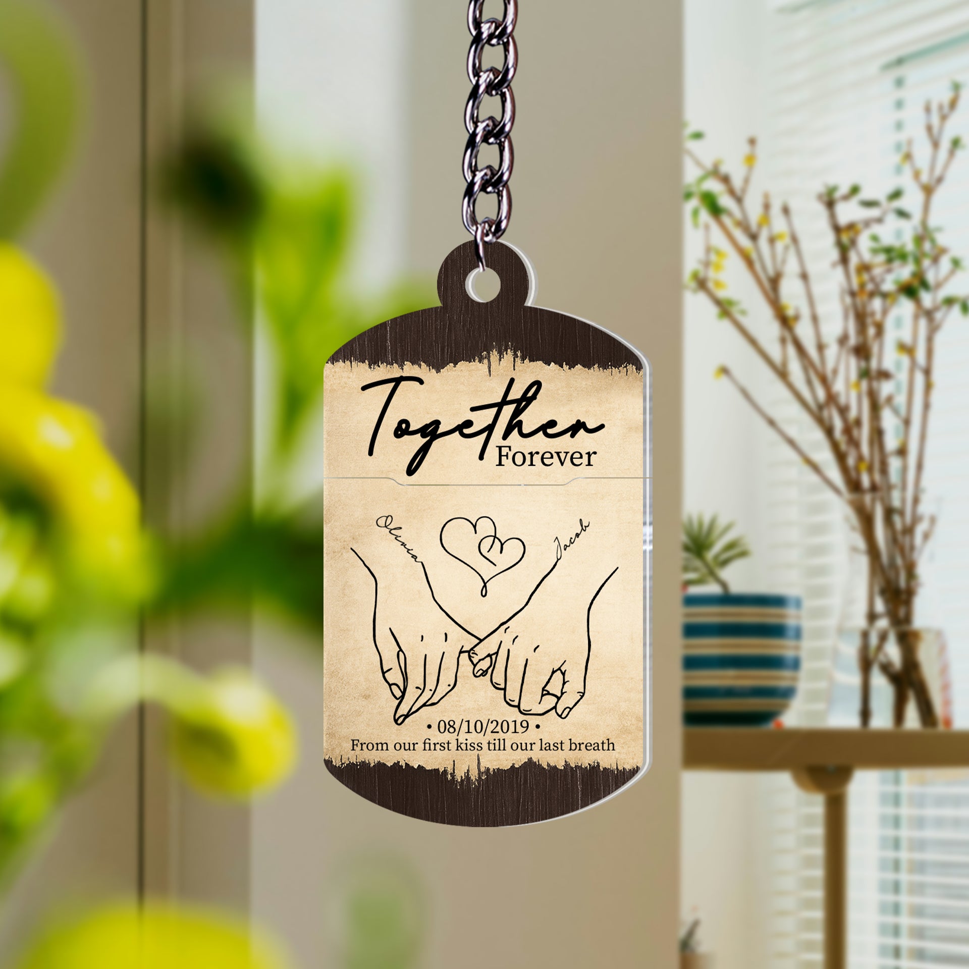 Sliding Reveal Keychain - Personalized Acrylic Keychain for Couple - Together Forever - Customize Photo