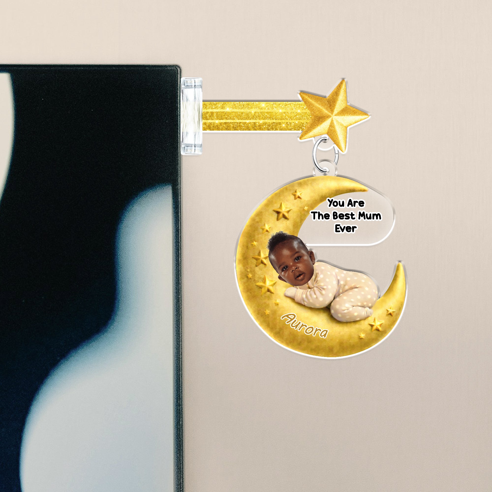 Personalized Baby Moon Acrylic Shaker Desk Decor - Custom Name & Photo Keepsake