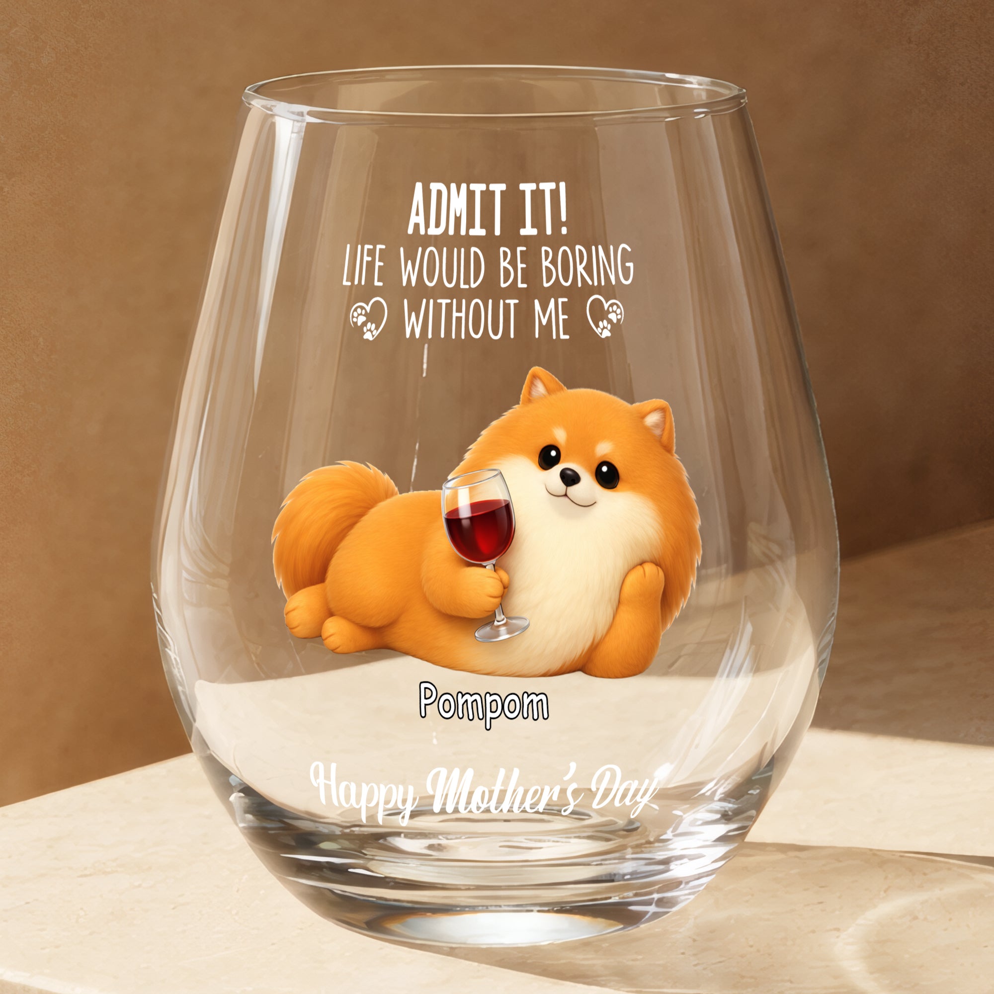 Custom 3D Dog Wine Glass – To Dog Lovers – Personalized Gift for Dog Moms