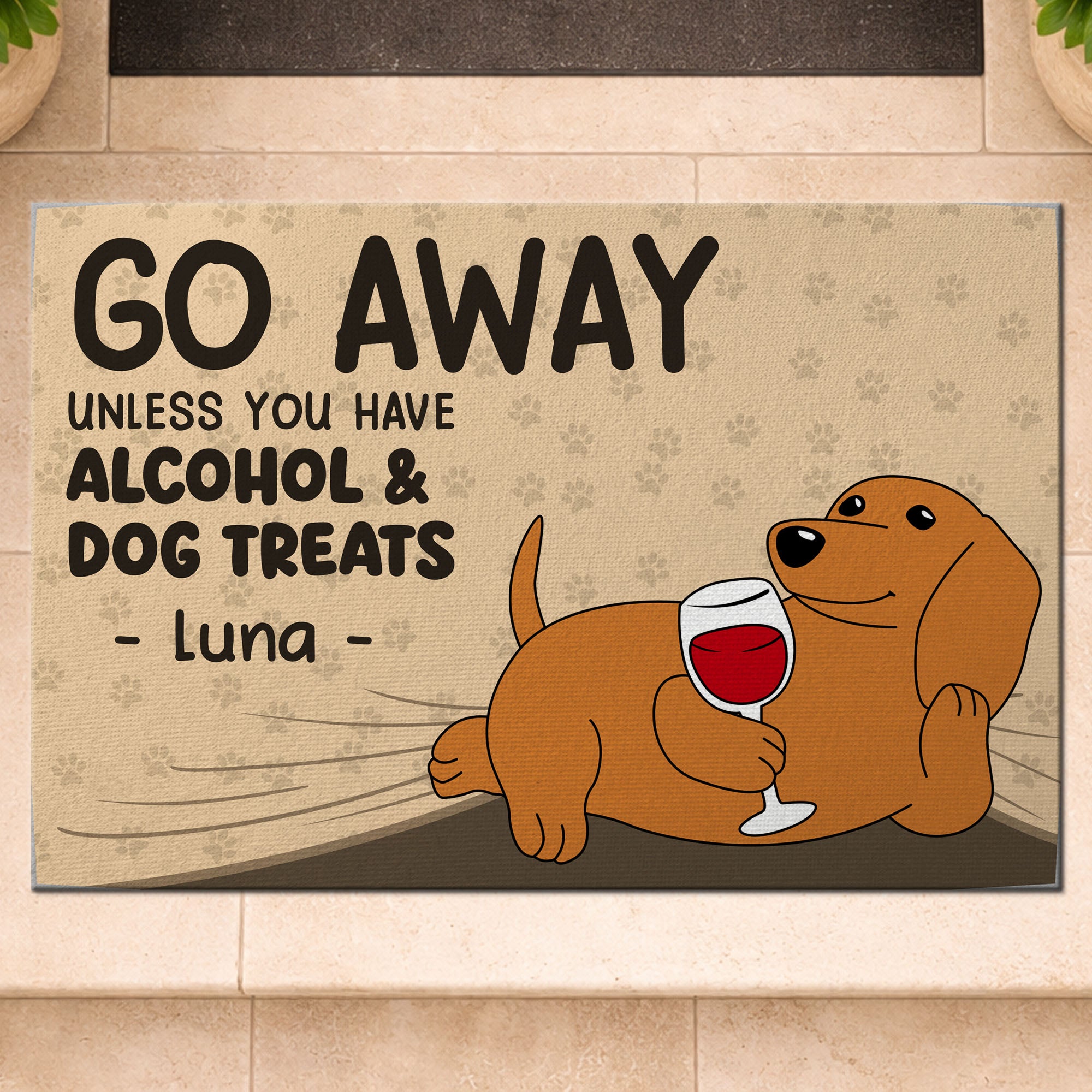 Custom Dog Doormat - Personalized Alcohol & Dog Treats Welcome Mat - Gift For Pet Lovers