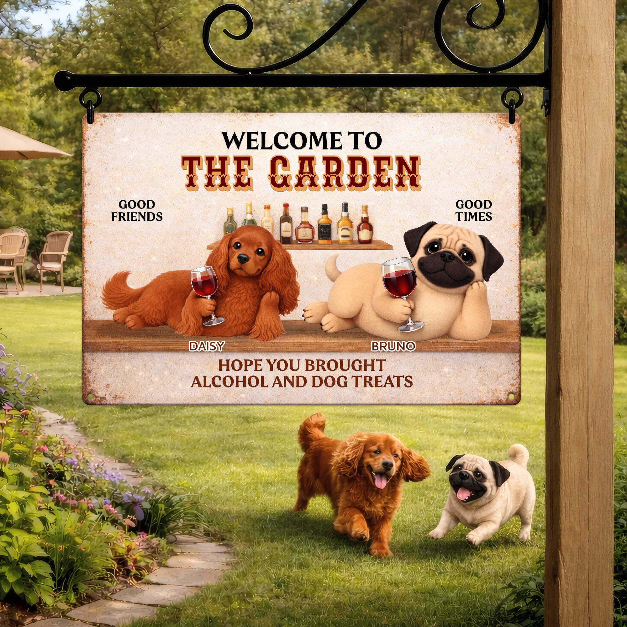 Custom Dog Bar Metal Sign – Funny Backyard & Garden Welcome Sign - Gift For Pet Lovers