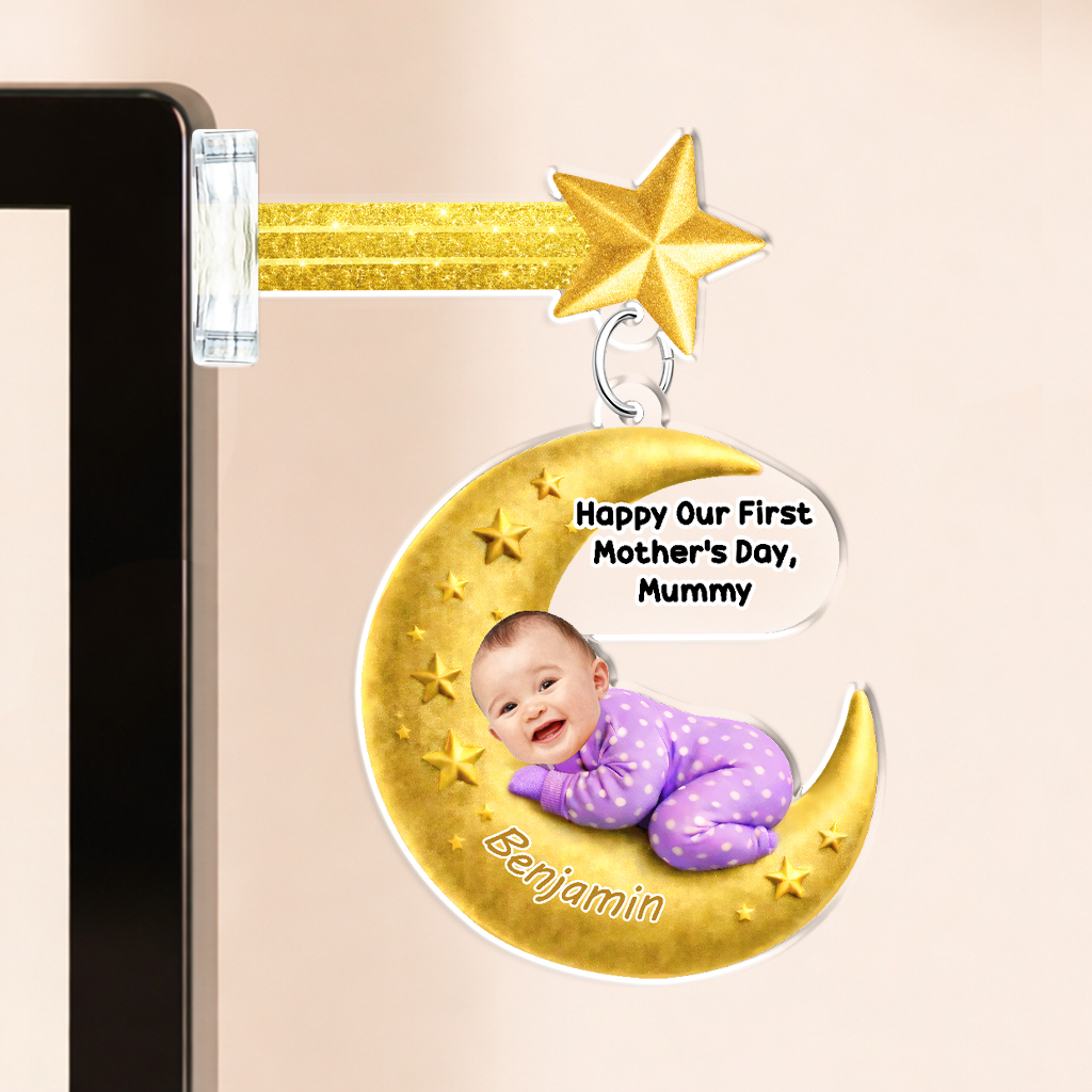 Personalized Baby Moon Acrylic Shaker Desk Decor - Custom Name & Photo Keepsake - Gift For Mother's Day