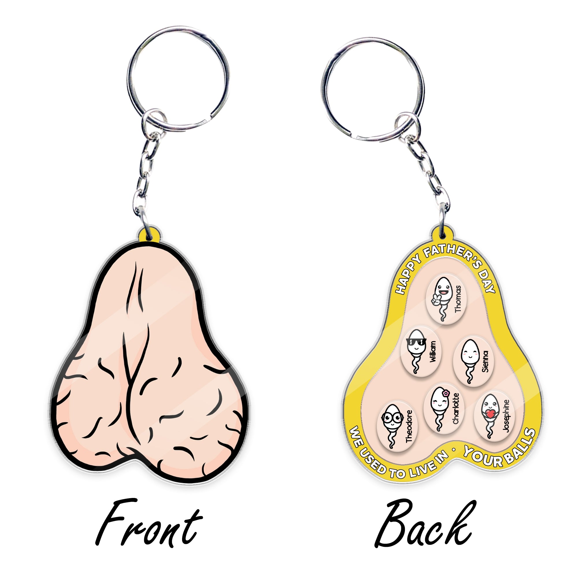 Funny Father’s Day acrylic shaker keychain with movable family characters and double-sided printing
