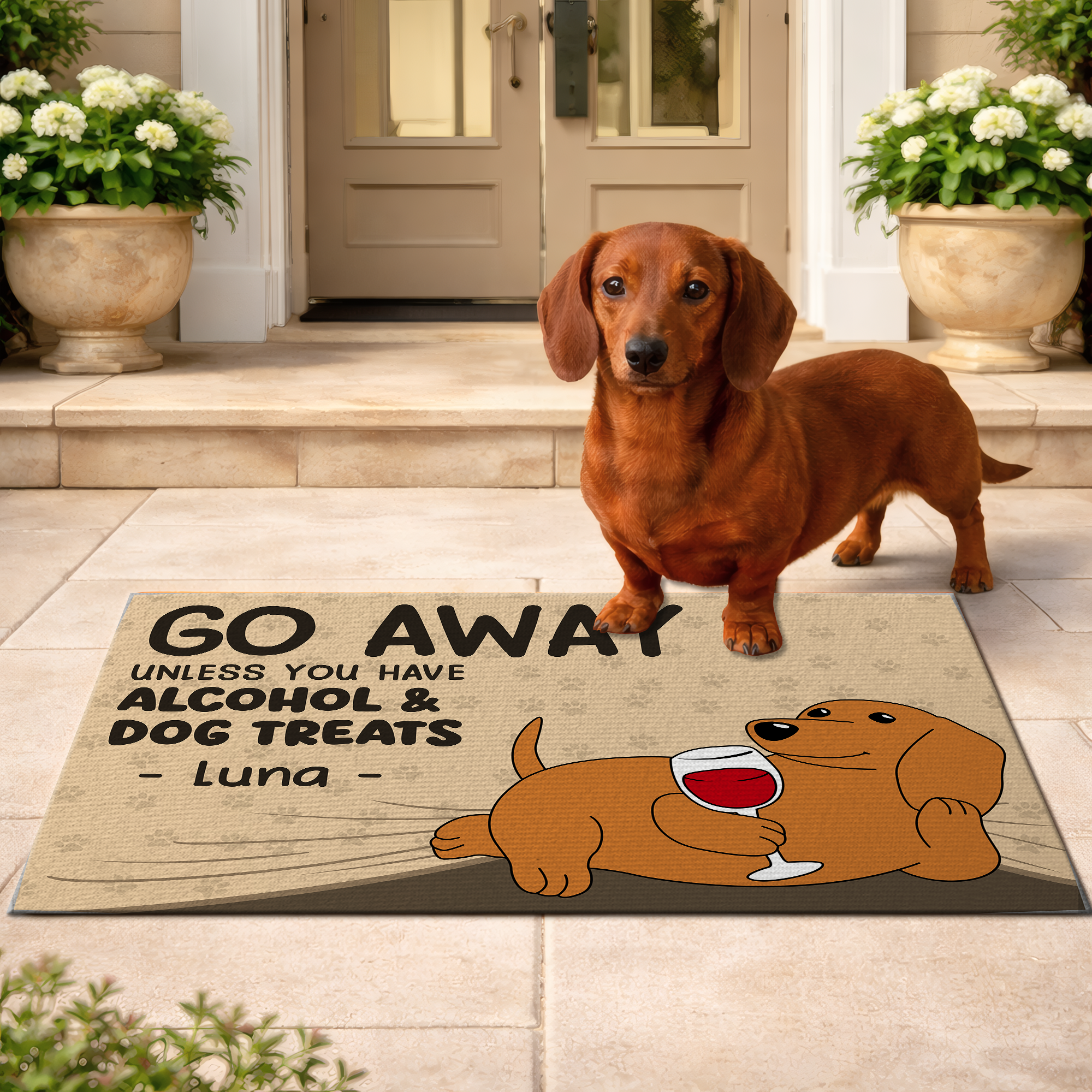 Custom Dog Doormat - Personalized Alcohol & Dog Treats Welcome Mat - Gift For Pet Lovers