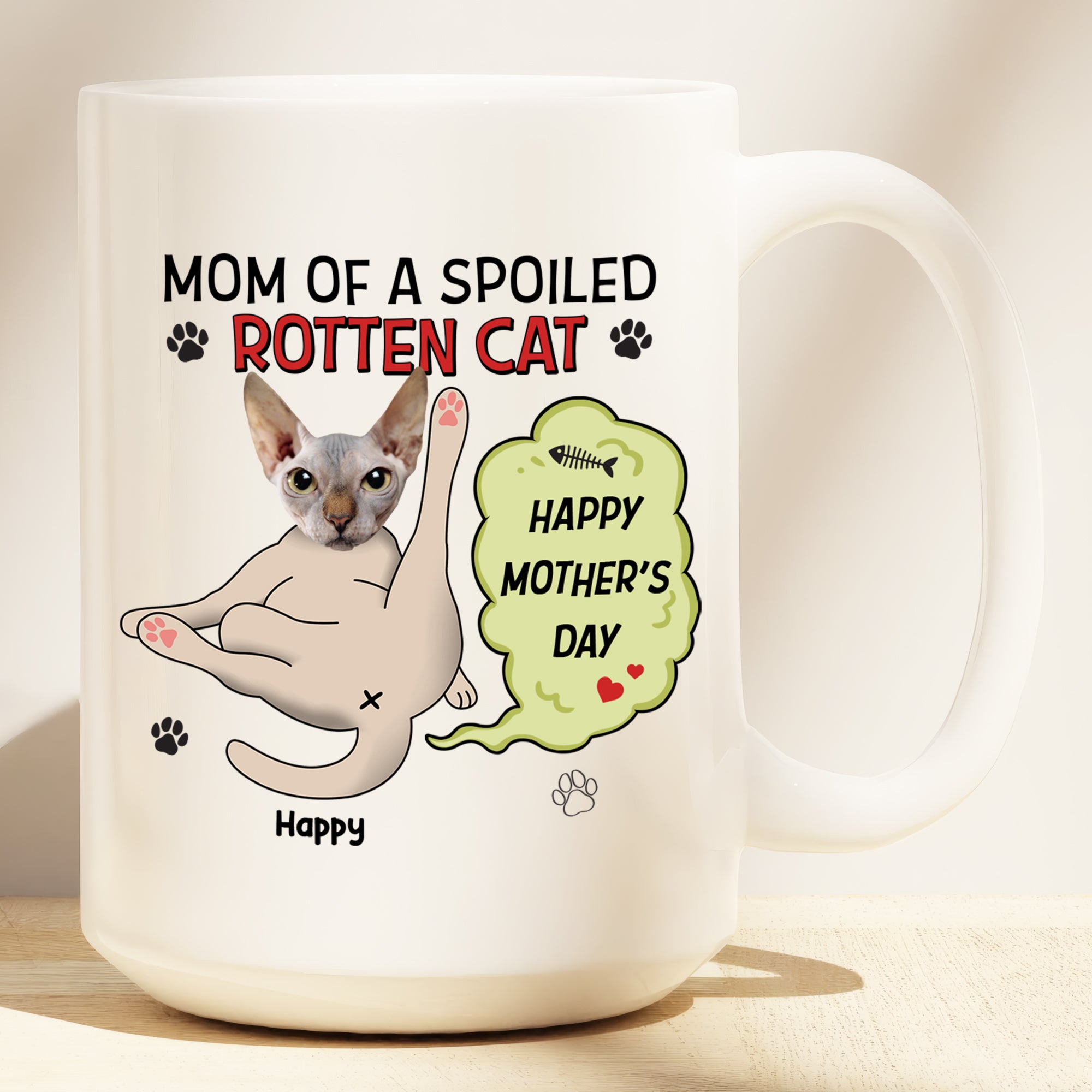 Custom 3D Effect Coffee Mug Gift for Cat Lovers – Funny Spoiled Cat Design – Personalized Cat Mom Mug
