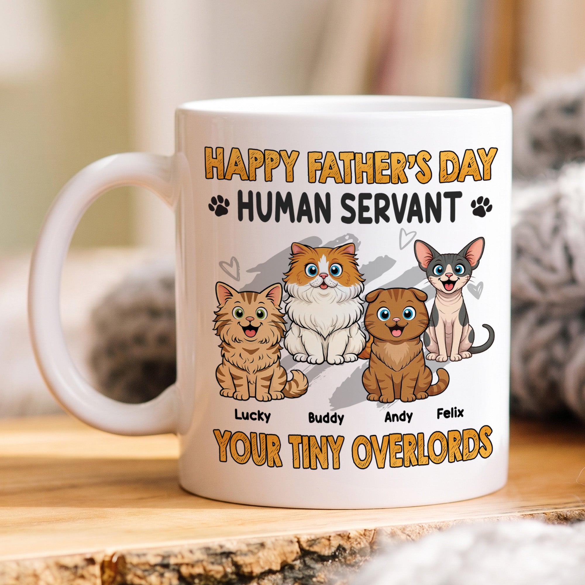 Happy Father’s Day Human Servant – Personalized Cat Dad Coffee Mug – Funny Gift for Cat Lovers