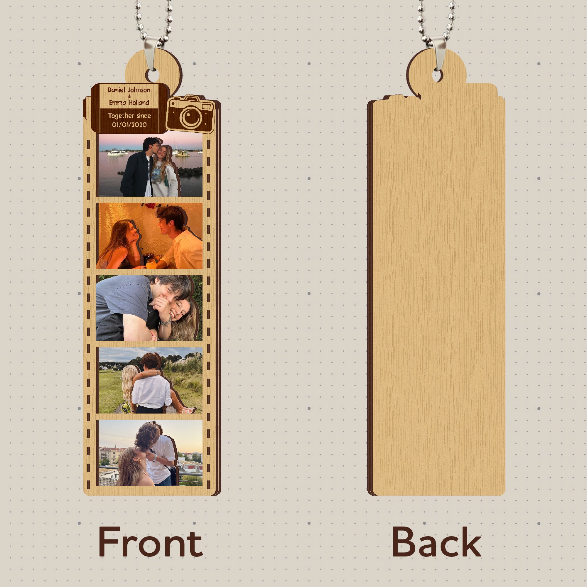 2-Layer Wooden Personalized Couple Photo Ornament – Custom Film Roll Gift for Couples