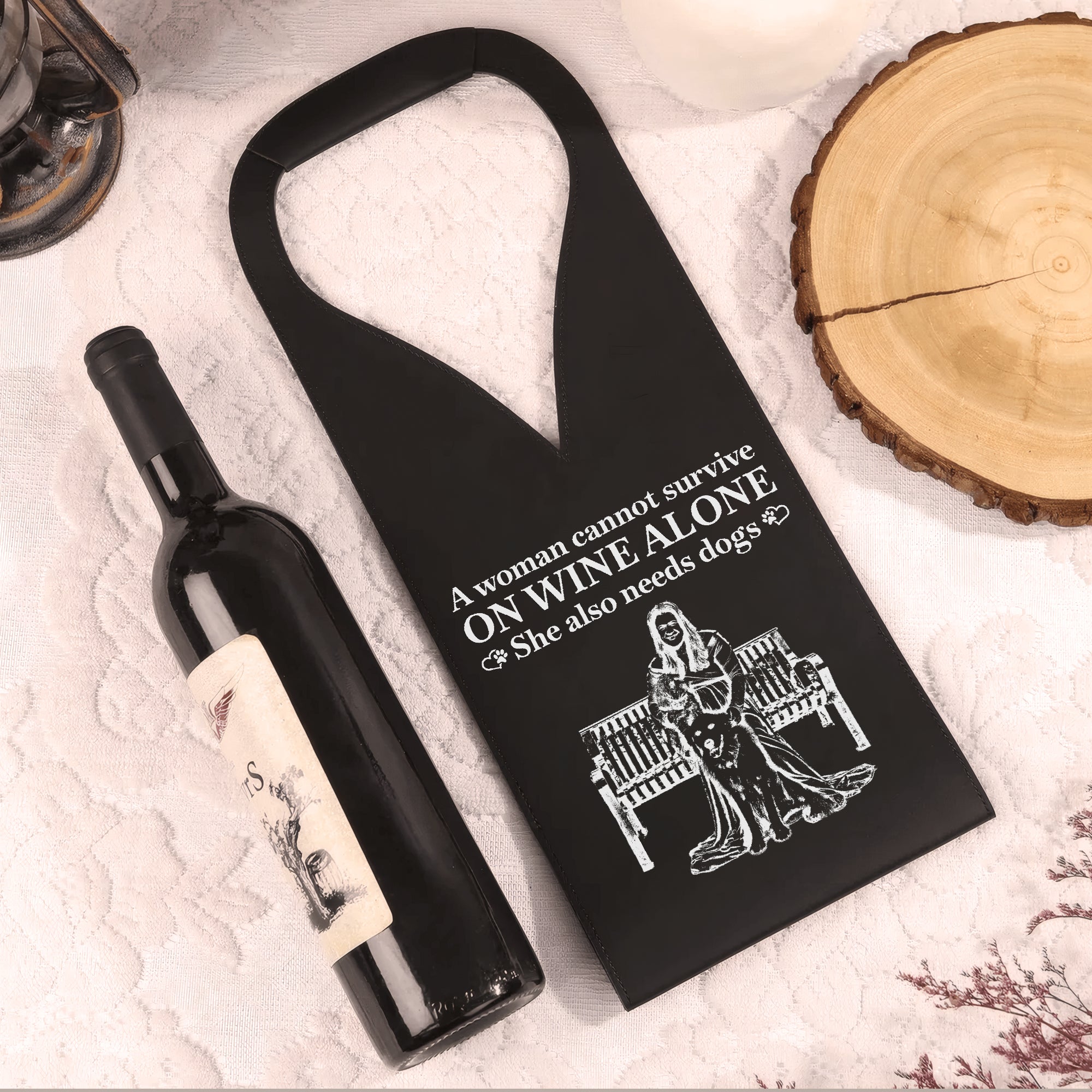 Personalized Leather Bottle Case for Wine – Funny Dog Lover Gift & Custom Wine Carrier