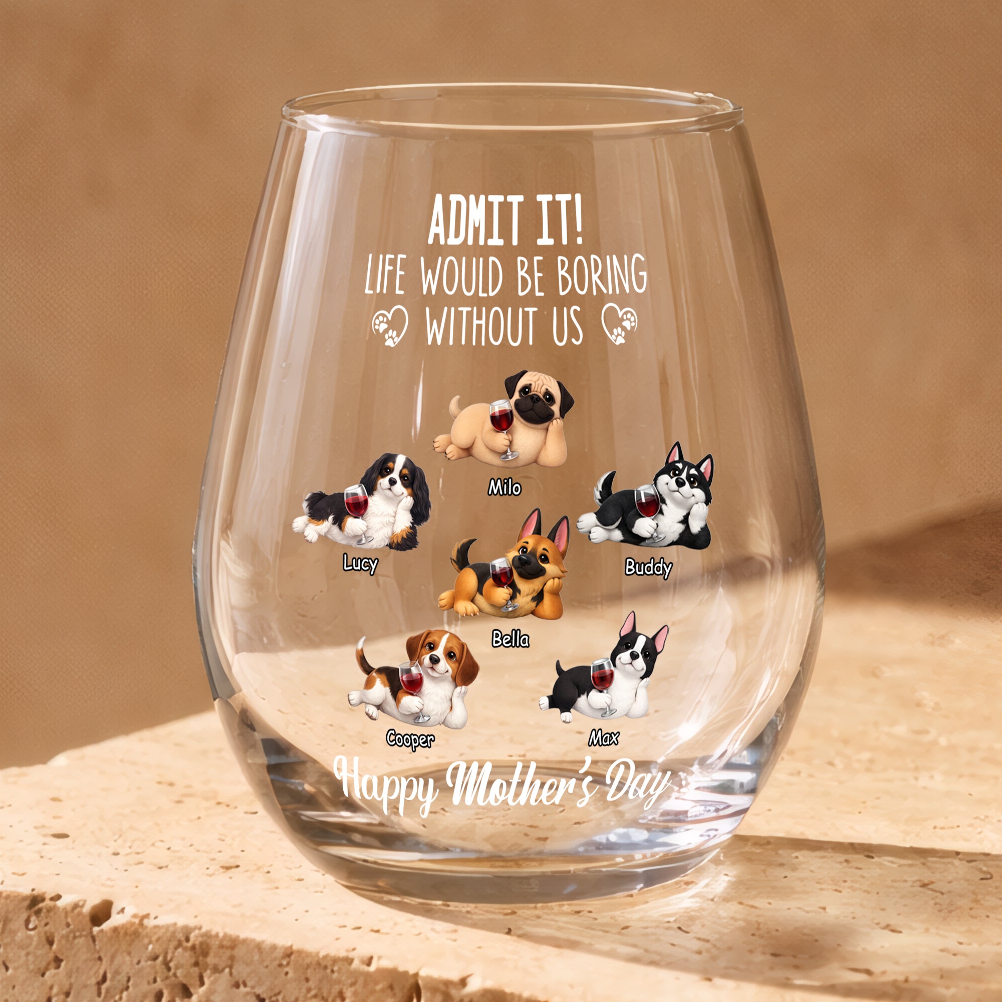 Custom 3D Dog Wine Glass – To Dog Lovers – Personalized Gift for Dog Moms