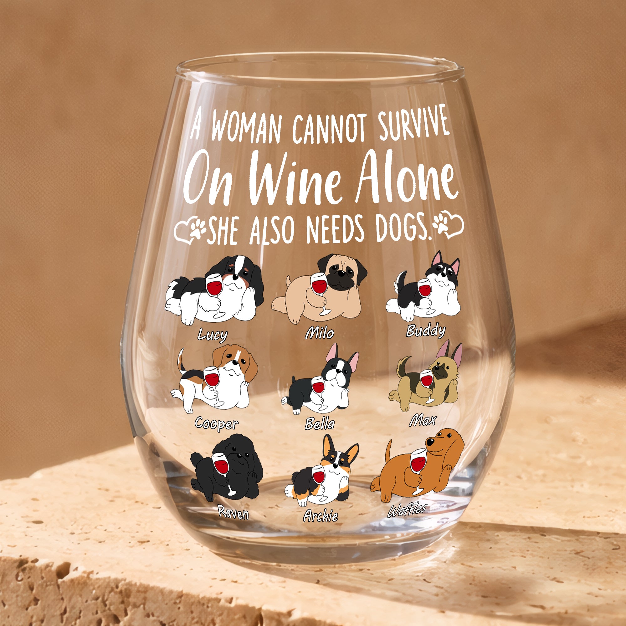 Custom Dog Wine Glass with Names – Personalized Pet Gift for Dog Mum & Dog Lovers