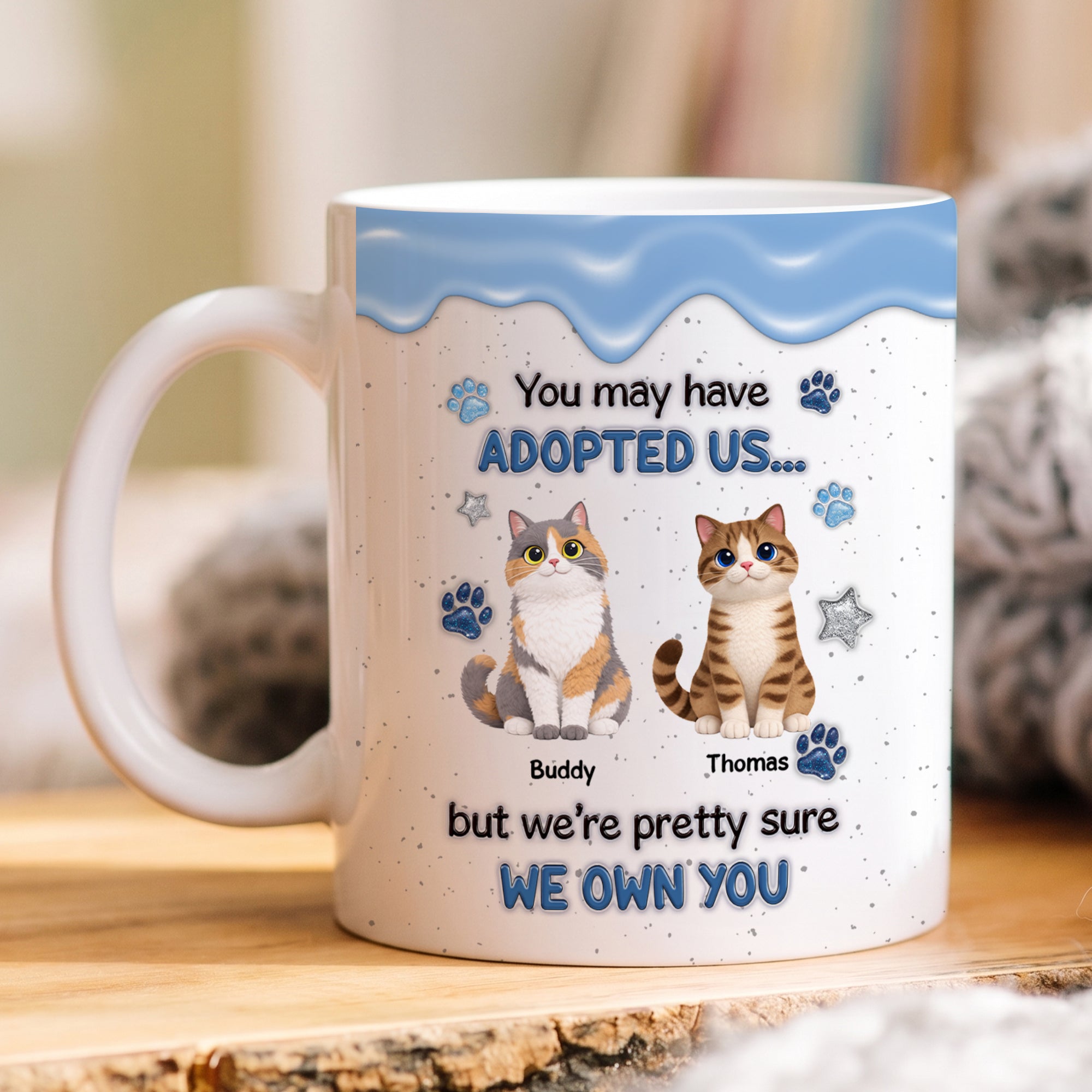 Personalized Cat Lover Mug – “You May Have Adopted Me” 3D Inflated Effect Coffee Mug