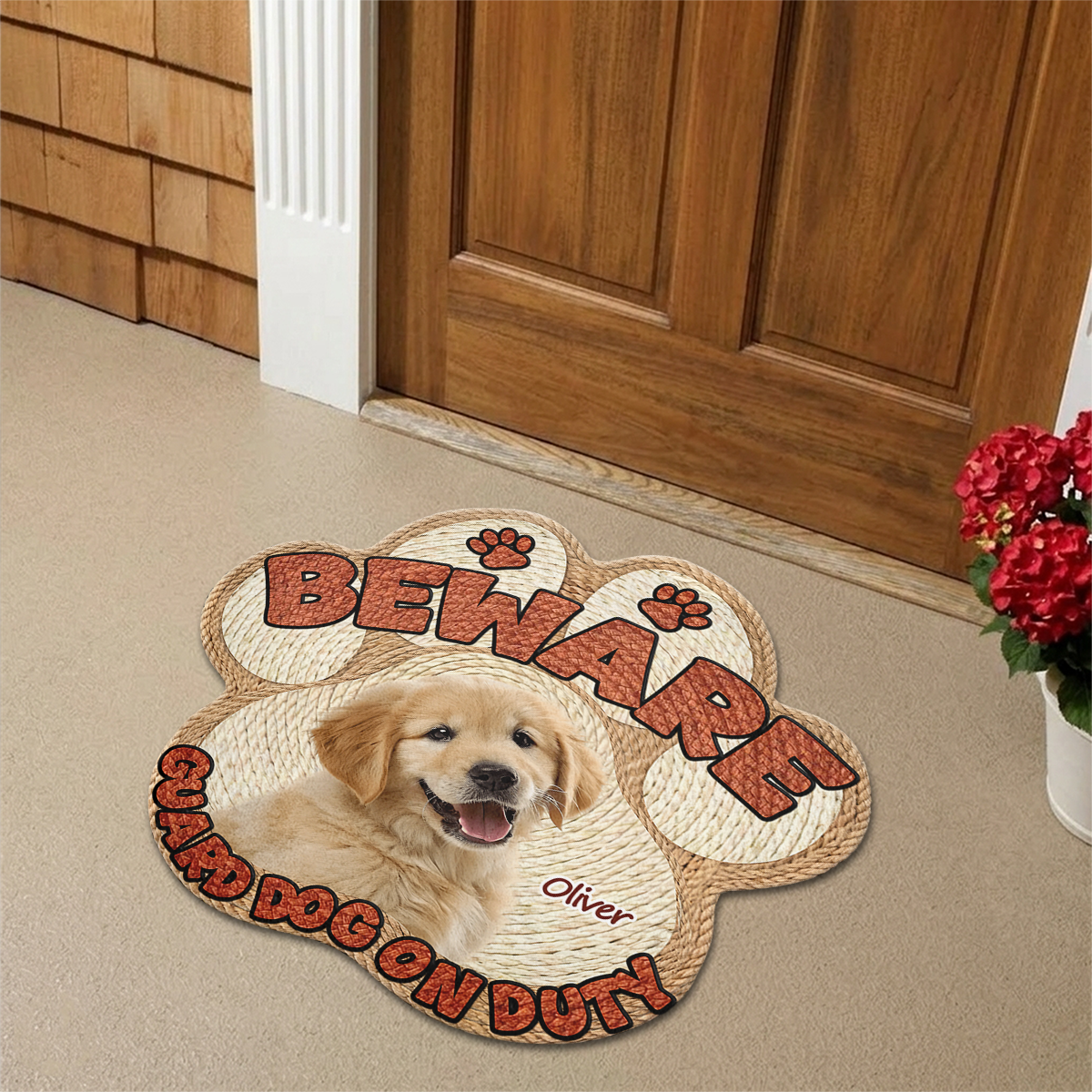 Gift for Dog Lovers – Personalized Dogs Security On Duty Photo Doormat – Custom Welcome Mat