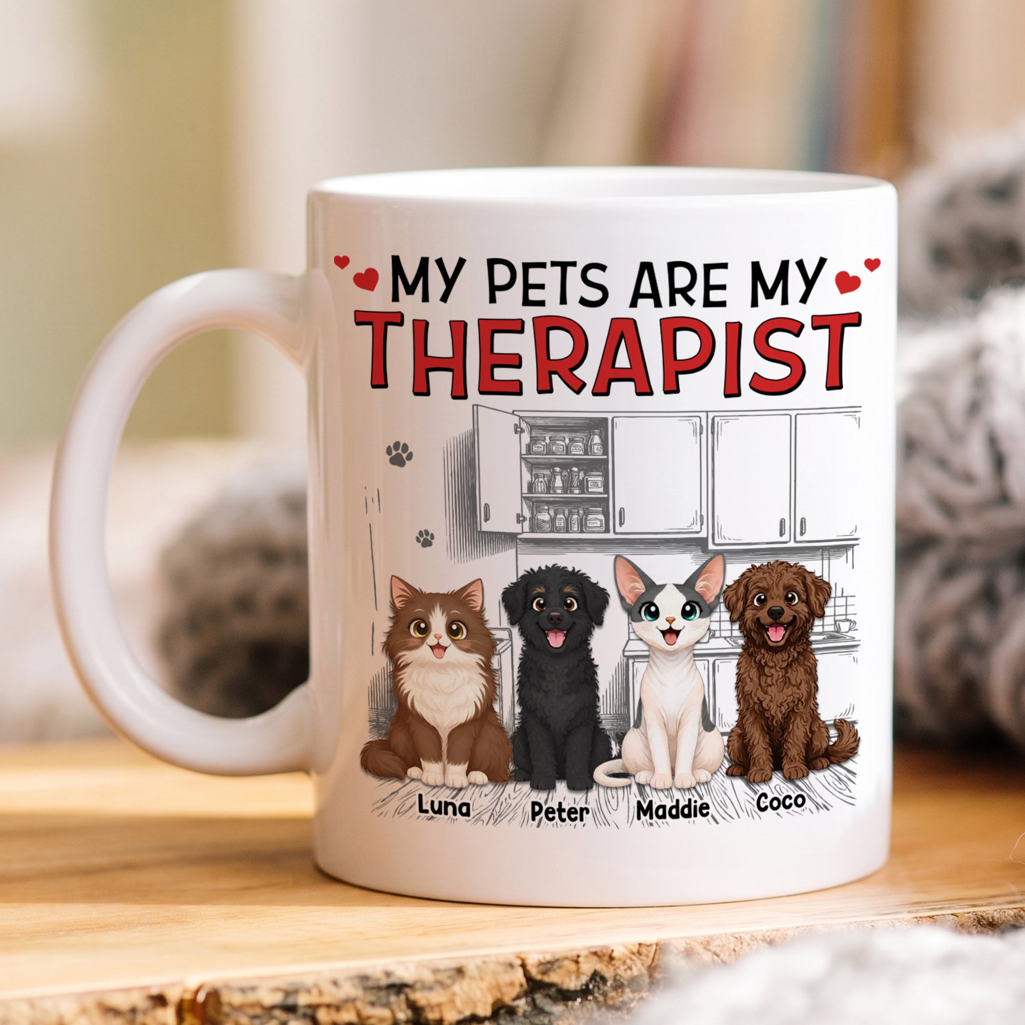 Custom Pet Lover Mug – Personalized 3D Effect Coffee Mug – My Pet Is My Therapist Gift
