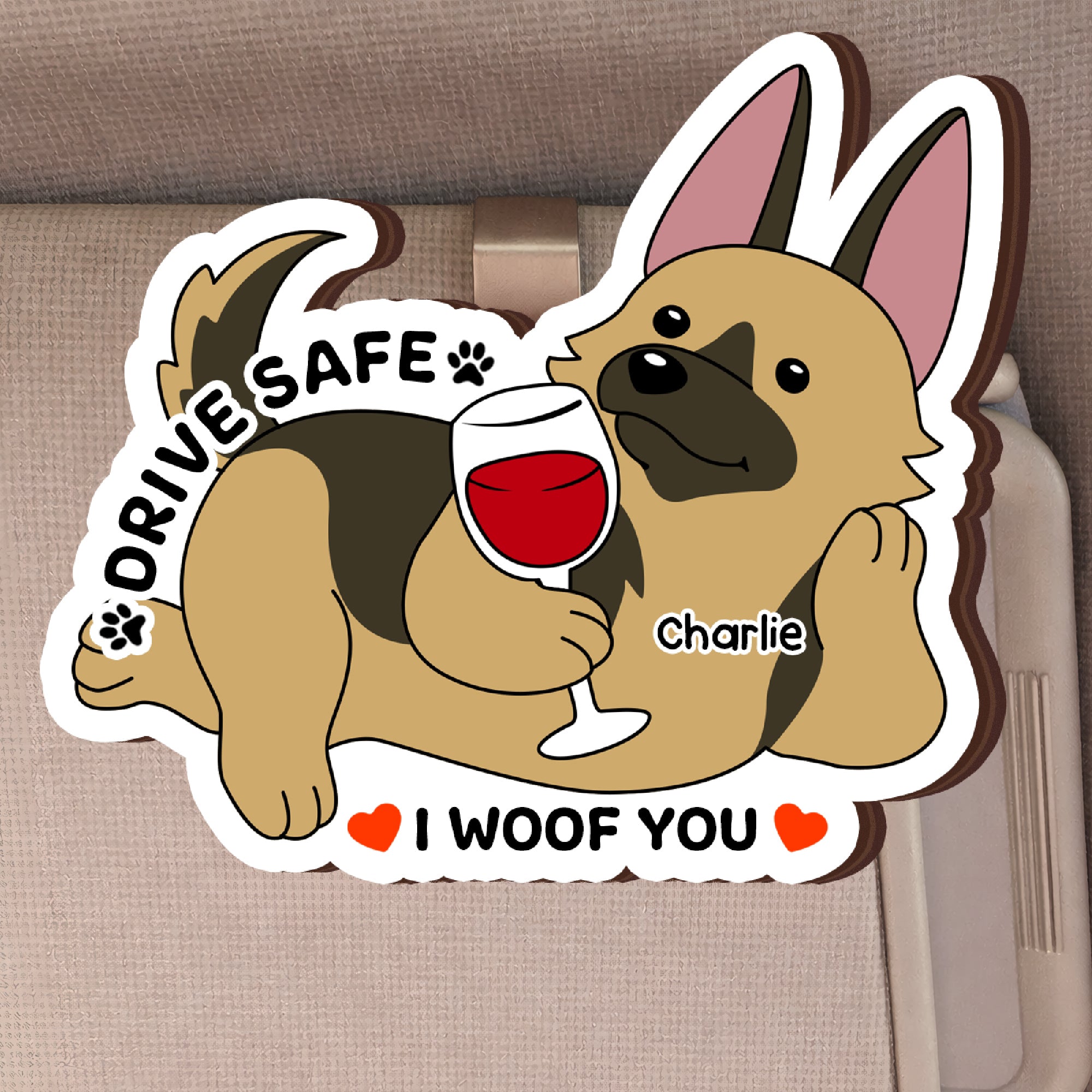 Custom Dog Breed Car Visor Clip - Personalized Wood & Acrylic Drive Safe Gift for Dog Lovers