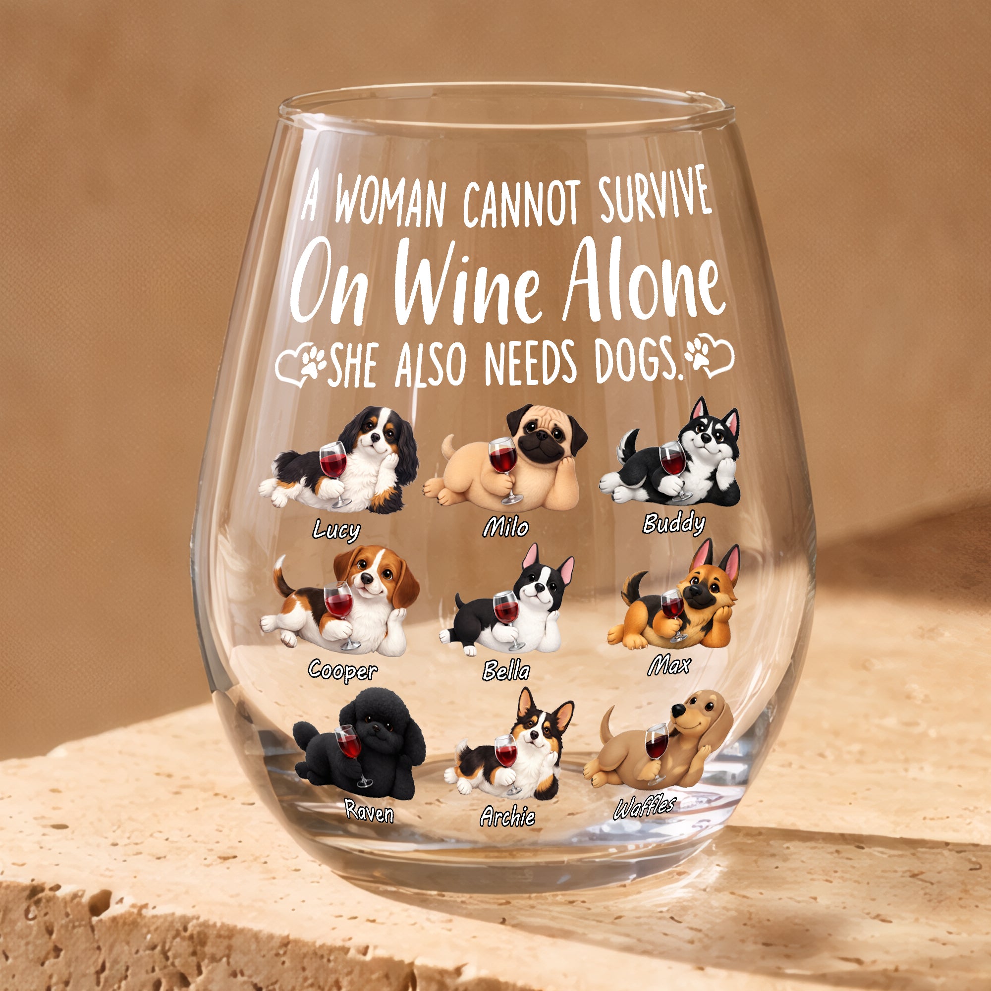 Custom 3D Dog Wine Glass  – Personalized Pet Gift for Dog Mum & Dog Lovers