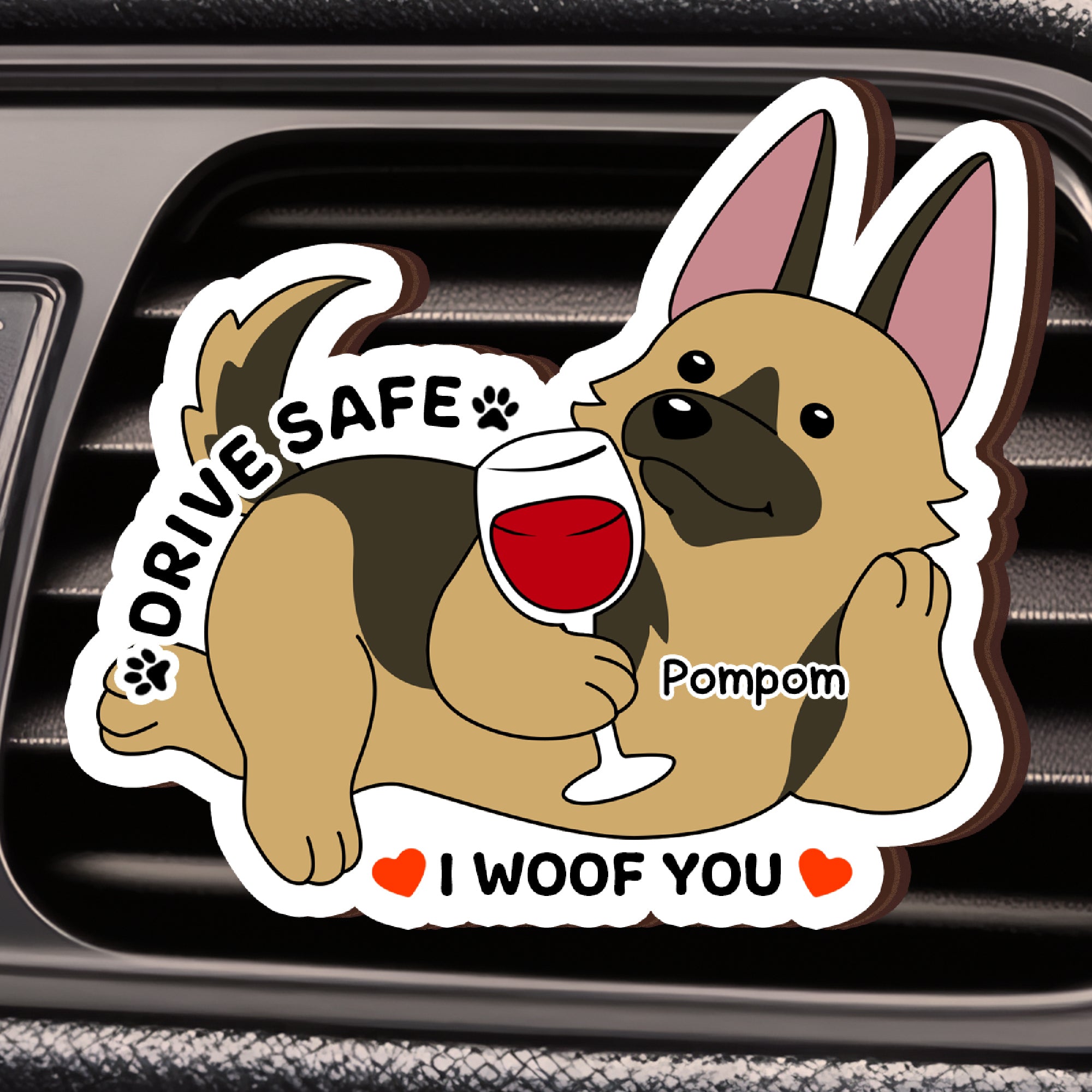 Custom Dog Breed Car Vent Clip - Personalized Wood & Acrylic - Drive Safe Gift for Dog Lovers