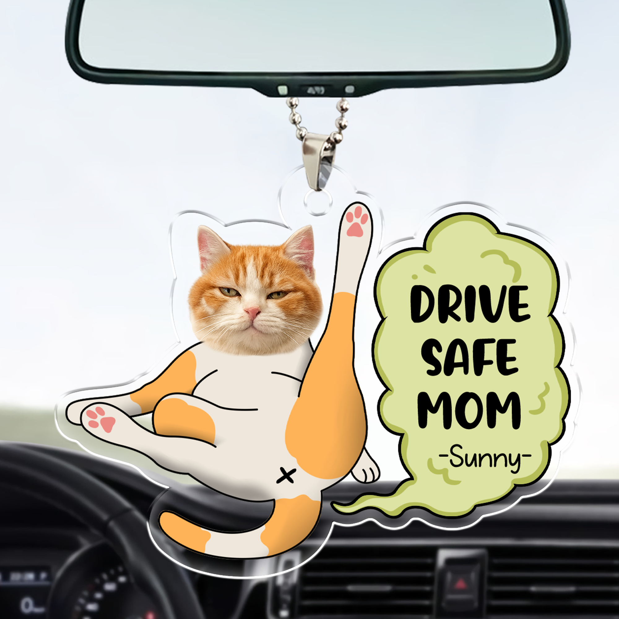 Personalized Car Ornament – Custom Pet Photo Drive Safe Gift for Pet Lovers - Cat Mum