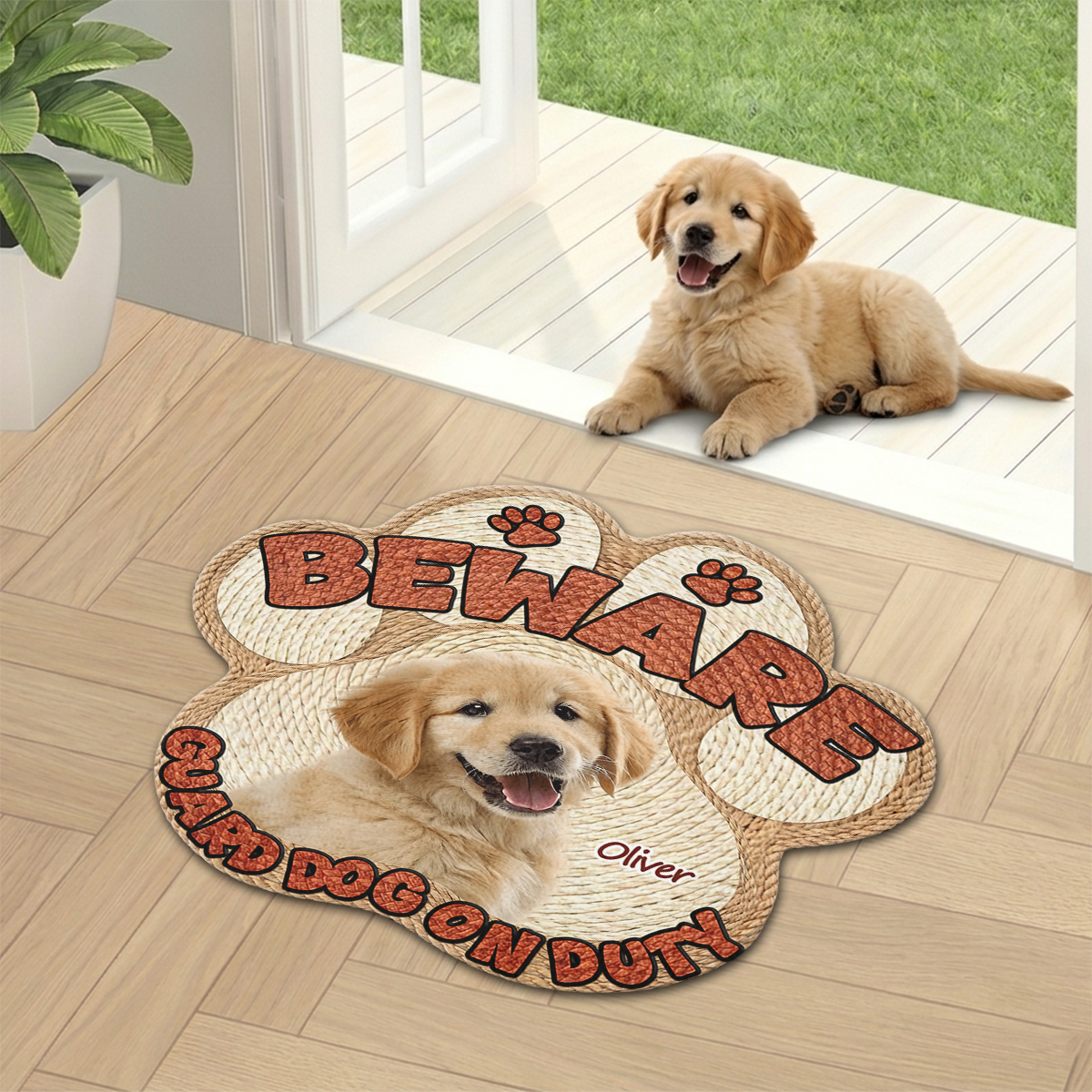Gift for Dog Lovers – Personalized Dogs Security On Duty Photo Doormat – Custom Welcome Mat