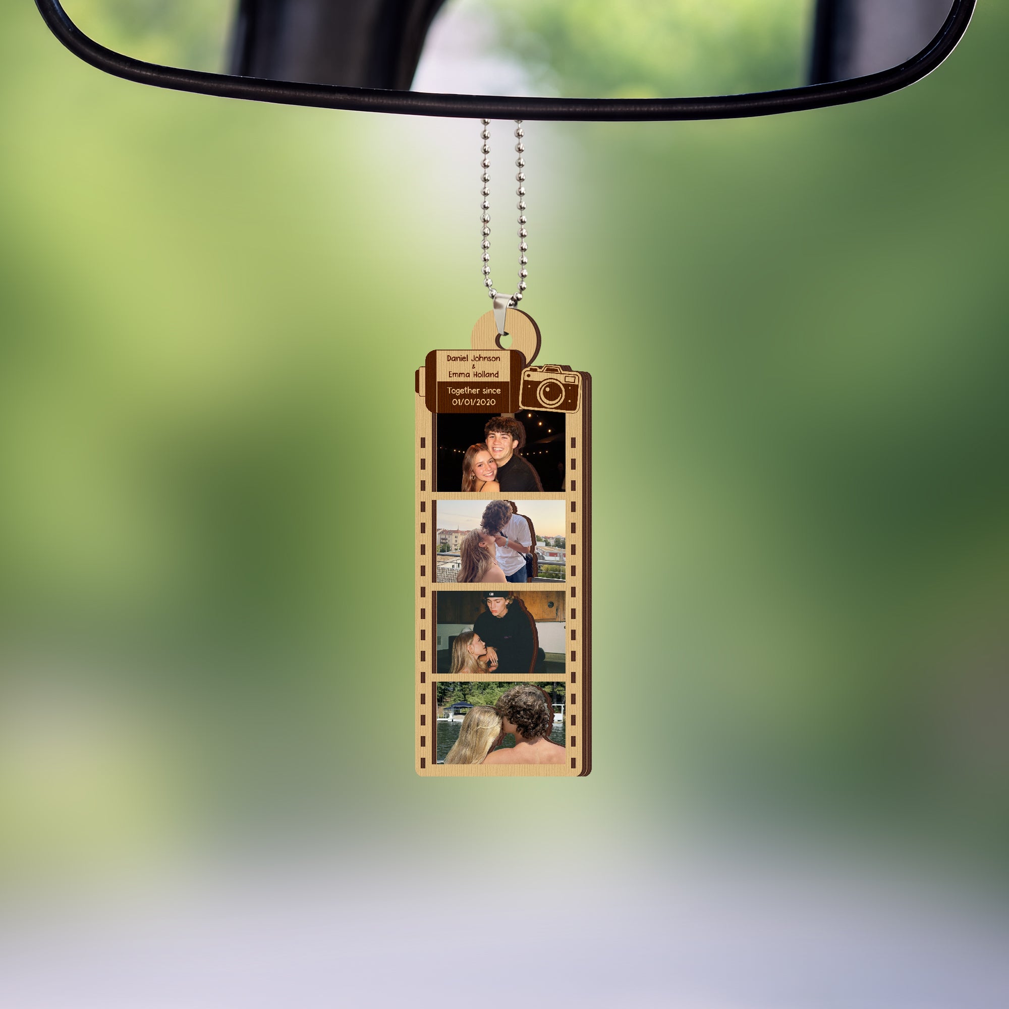 2-Layer Wooden Personalized Couple Photo Ornament – Custom Film Roll Gift for Couples