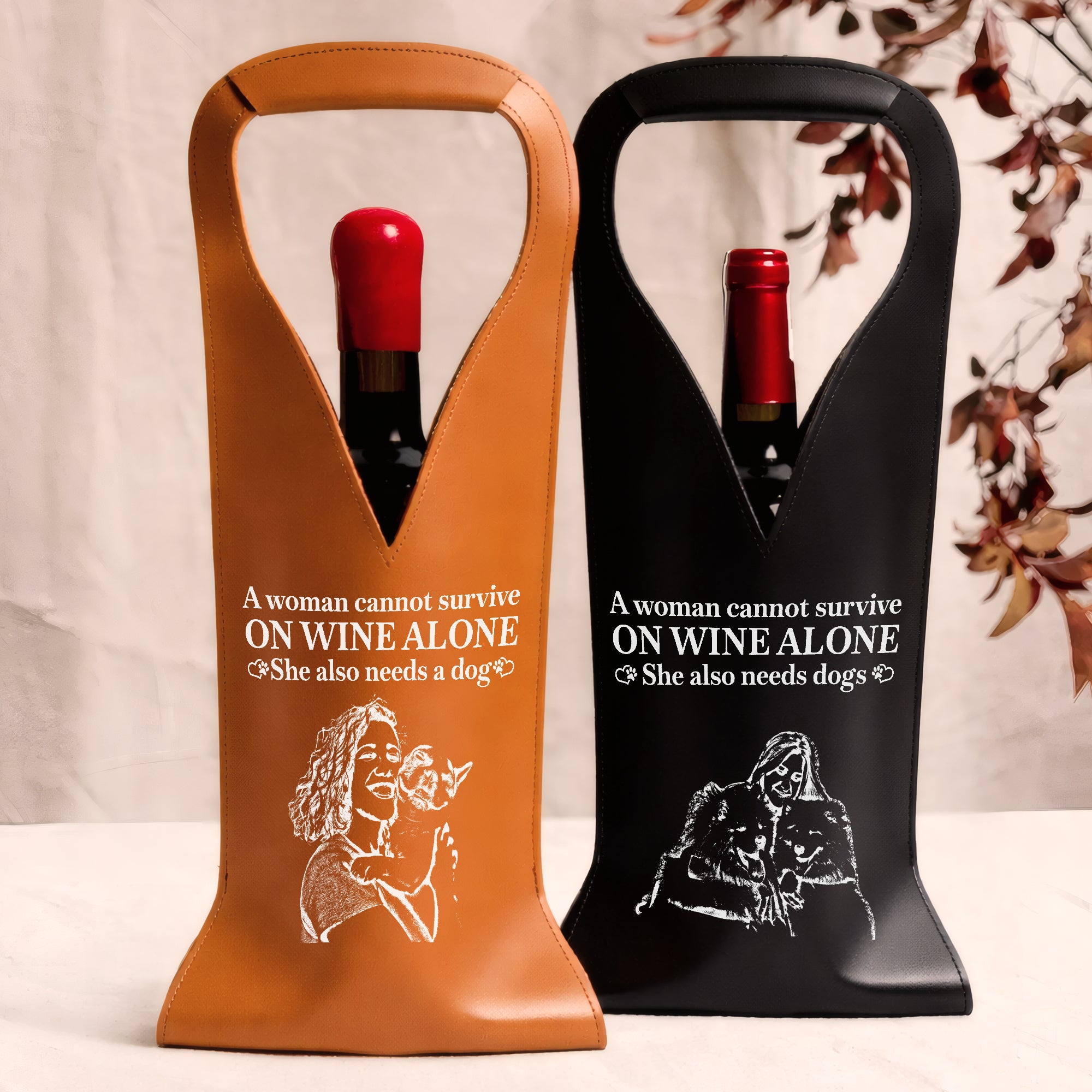Personalized Leather Bottle Case for Wine – Funny Dog Lover Gift & Custom Wine Carrier