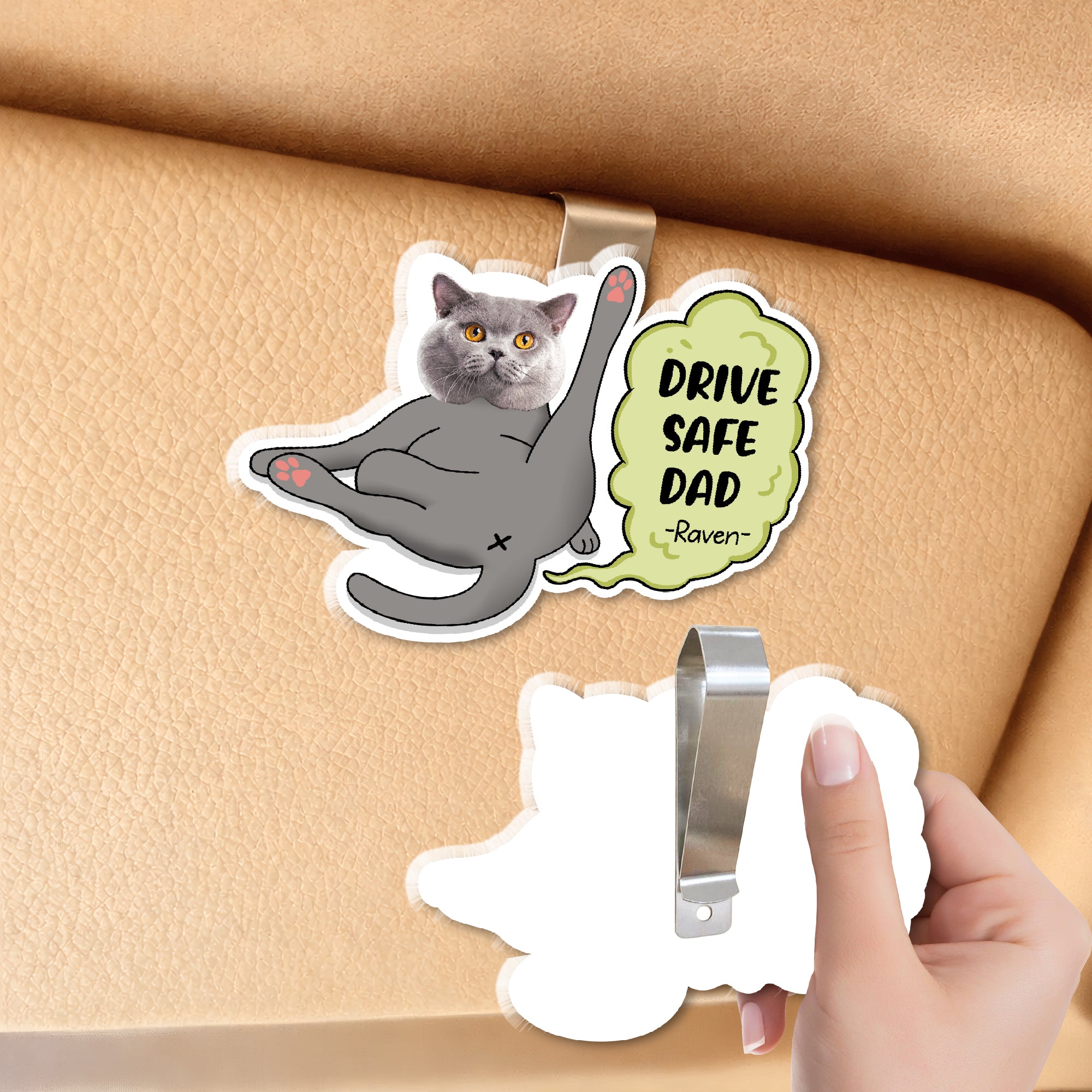 Personalized Car Visor Clip – Custom Pet Photo Drive Safe Gift for Pet Lovers - Cat Mum
