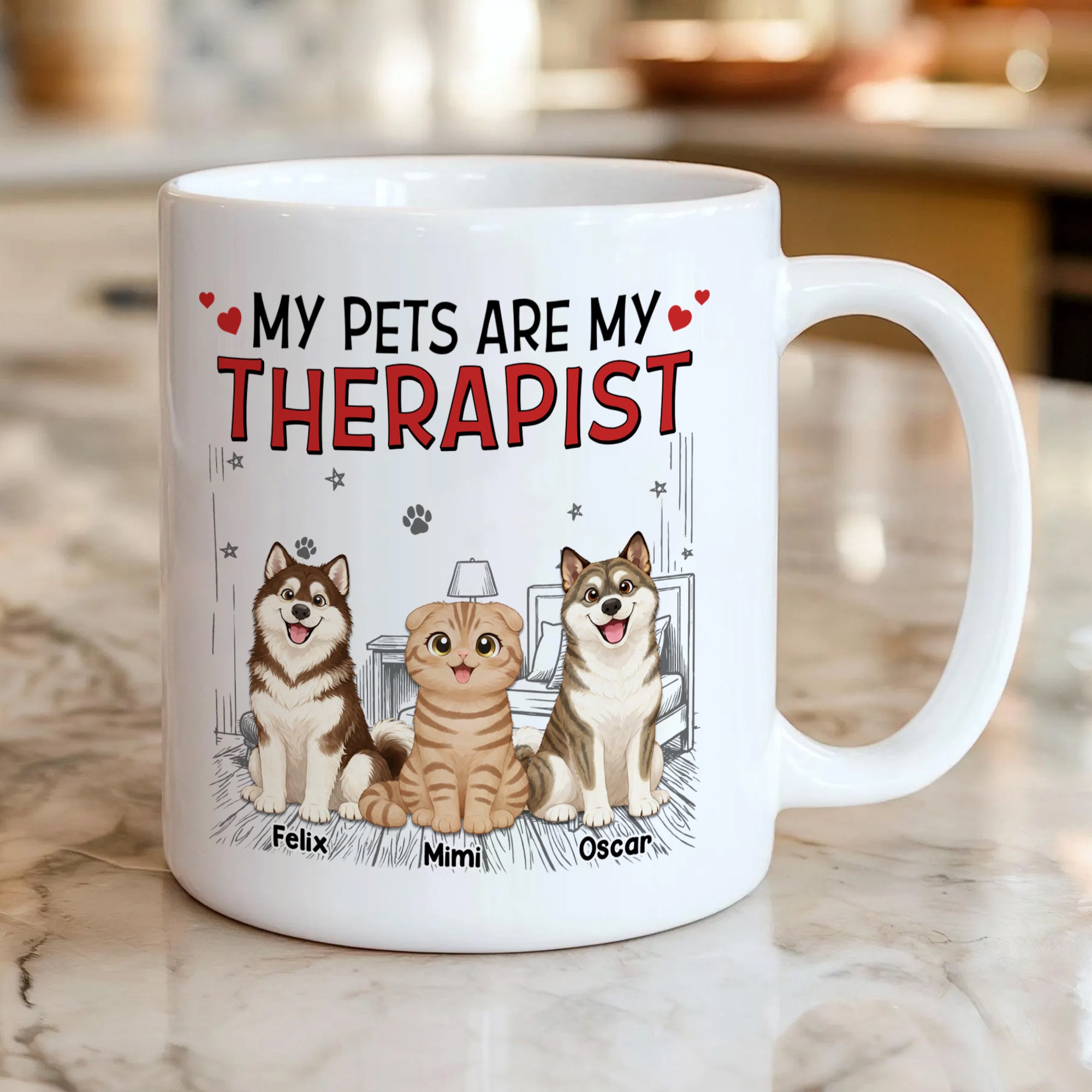 Custom Pet Lover Mug – Personalized 3D Effect Coffee Mug – My Pet Is My Therapist Gift