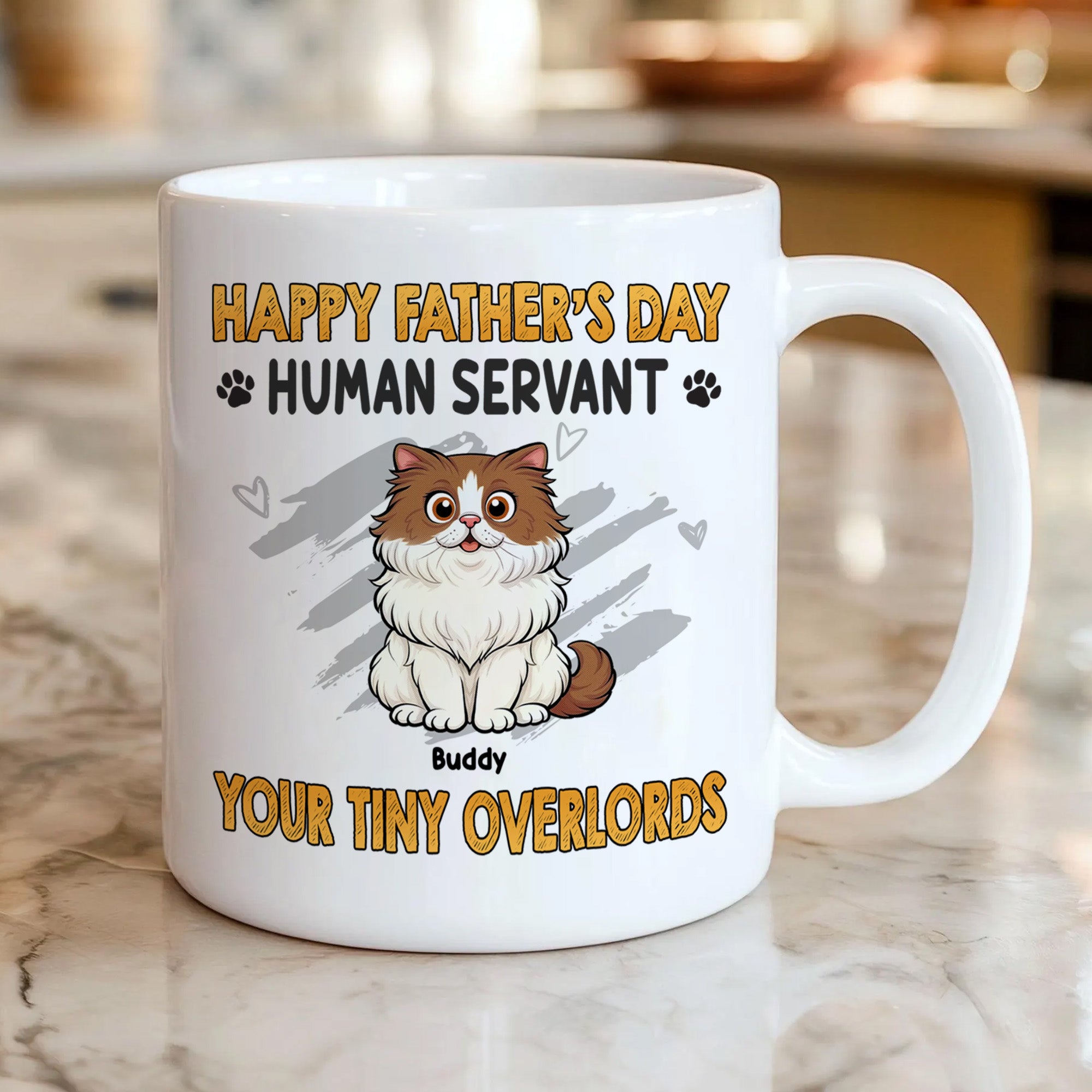 Happy Father’s Day Human Servant – Personalized Cat Dad Coffee Mug – Funny Gift for Cat Lovers
