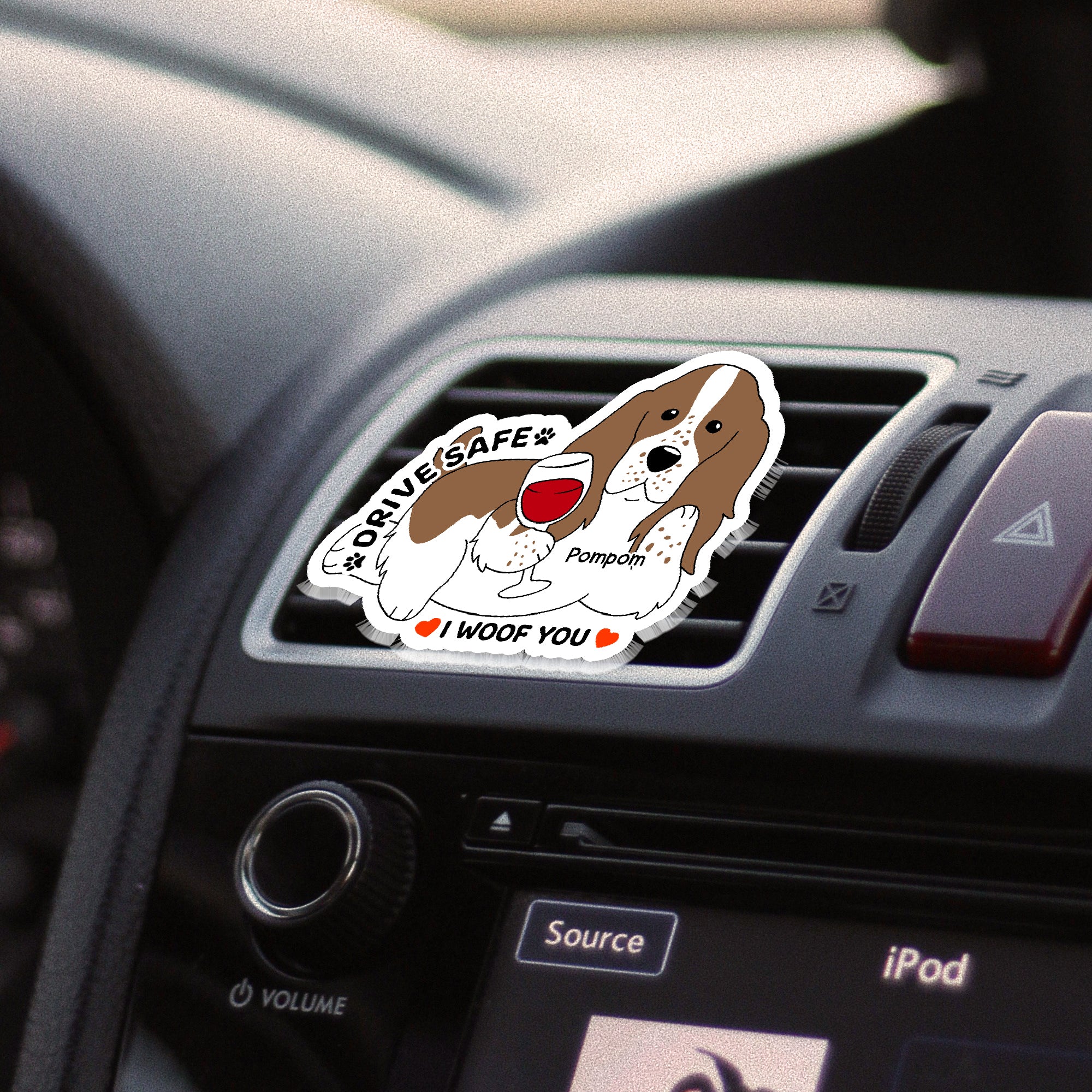 Custom Dog Breed Car Vent Clip - Personalized Wood & Acrylic - Drive Safe Gift for Dog Lovers