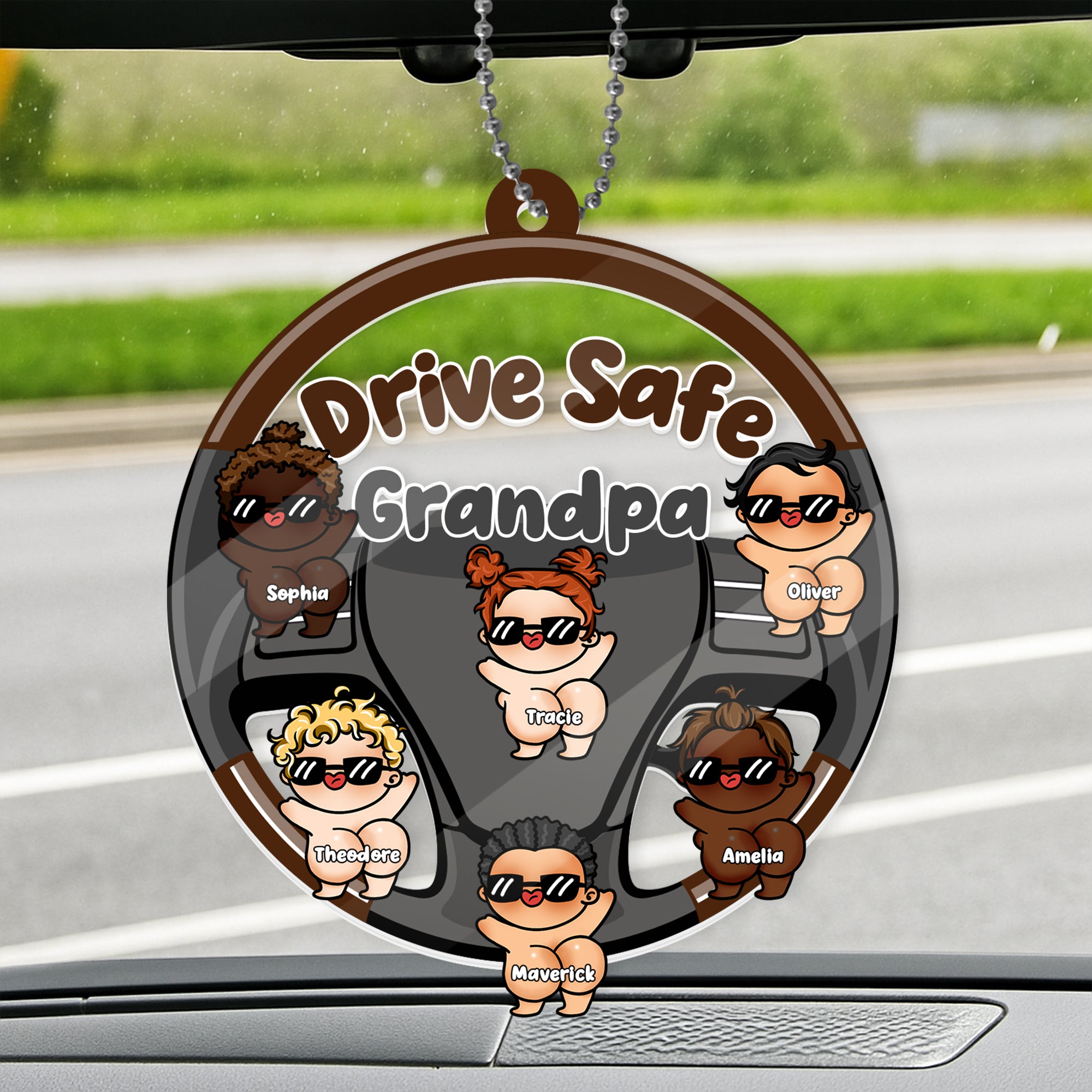 Drive Safe Father personalized acrylic rotating car mirror ornament