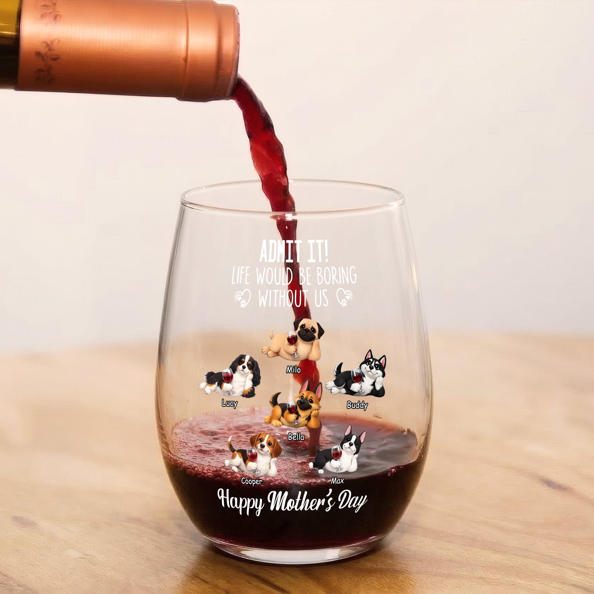 Custom 3D Dog Wine Glass – To Dog Lovers – Personalized Gift for Dog Moms