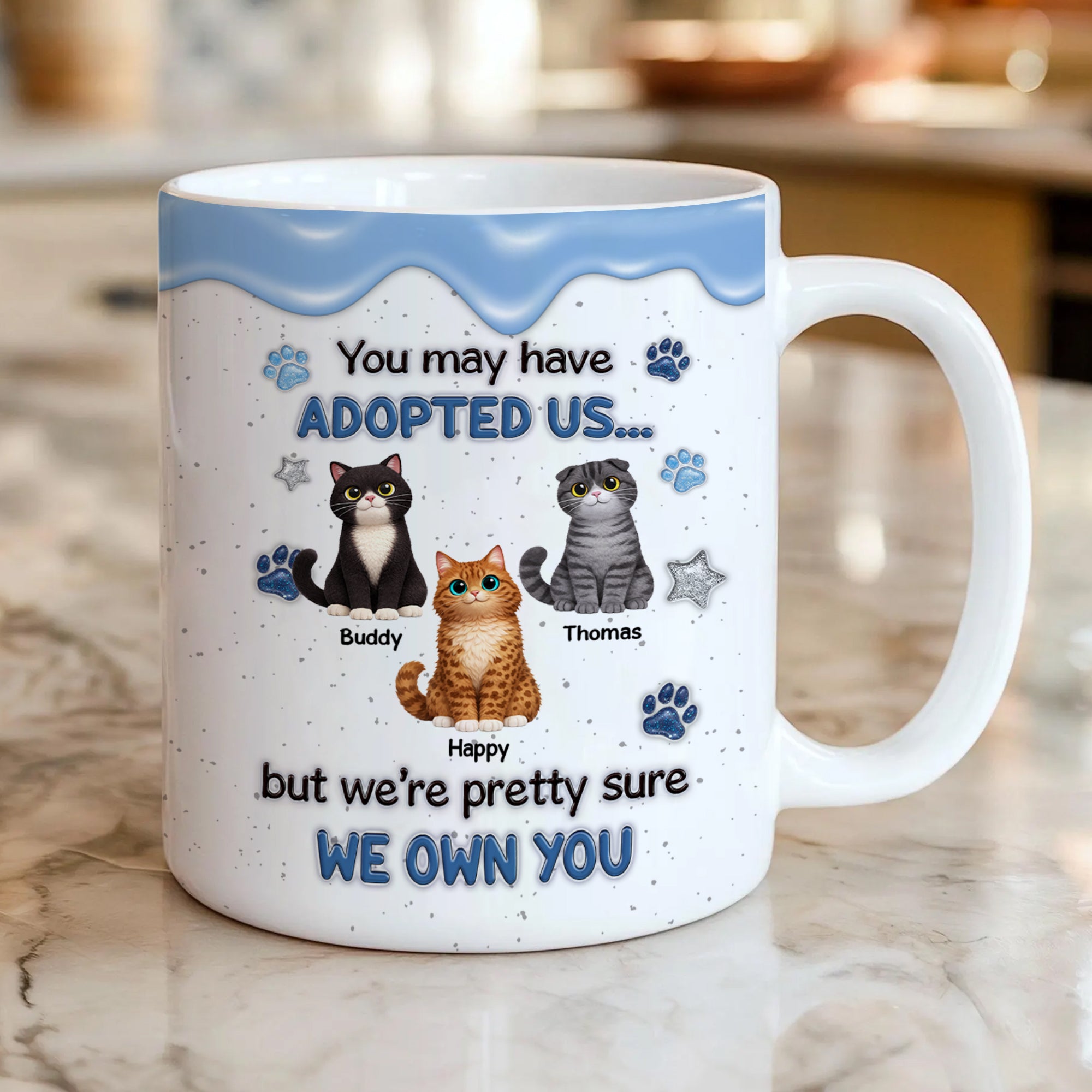 Personalized Cat Lover Mug – “You May Have Adopted Me” 3D Inflated Effect Coffee Mug