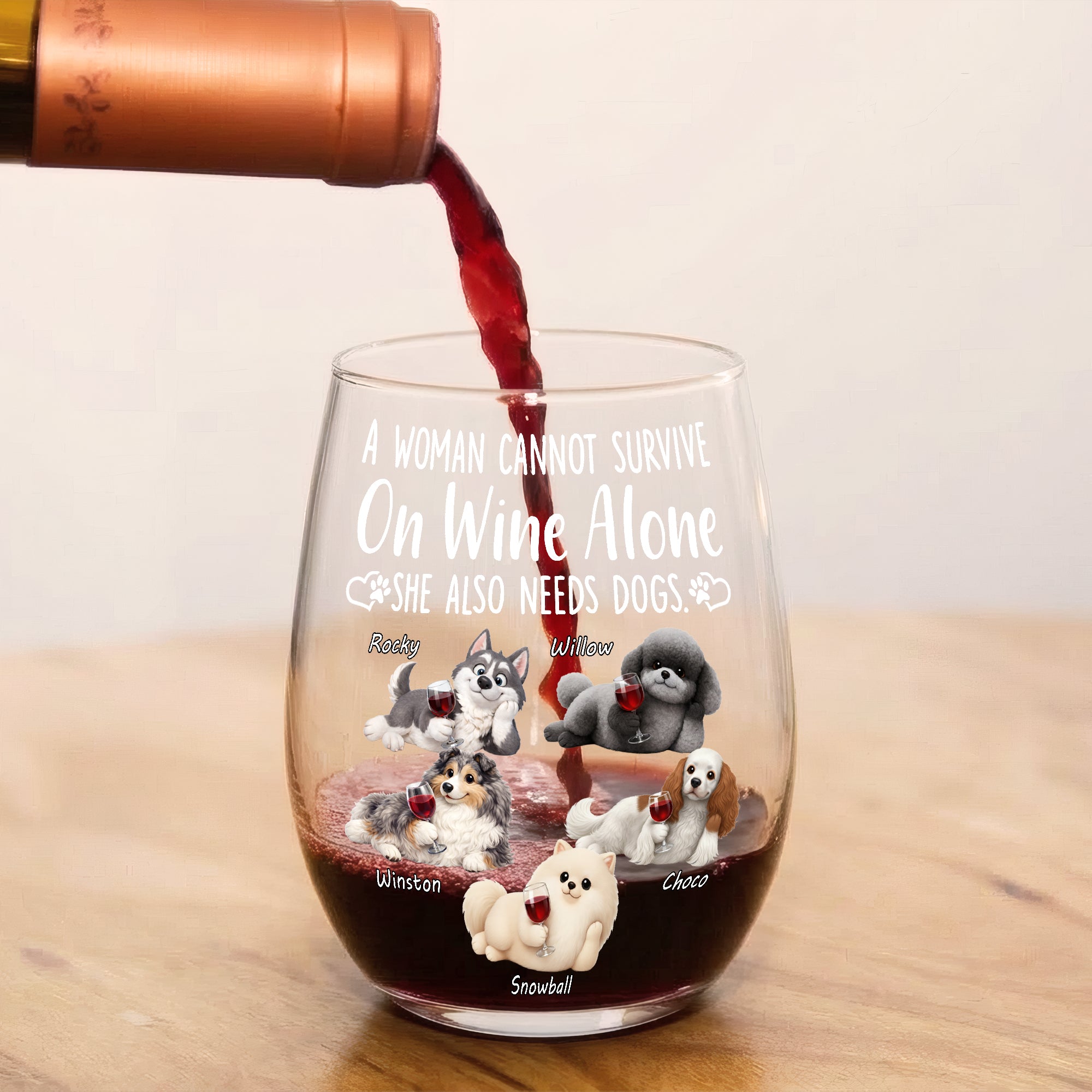 Custom 3D Dog Wine Glass  – Personalized Pet Gift for Dog Mum & Dog Lovers