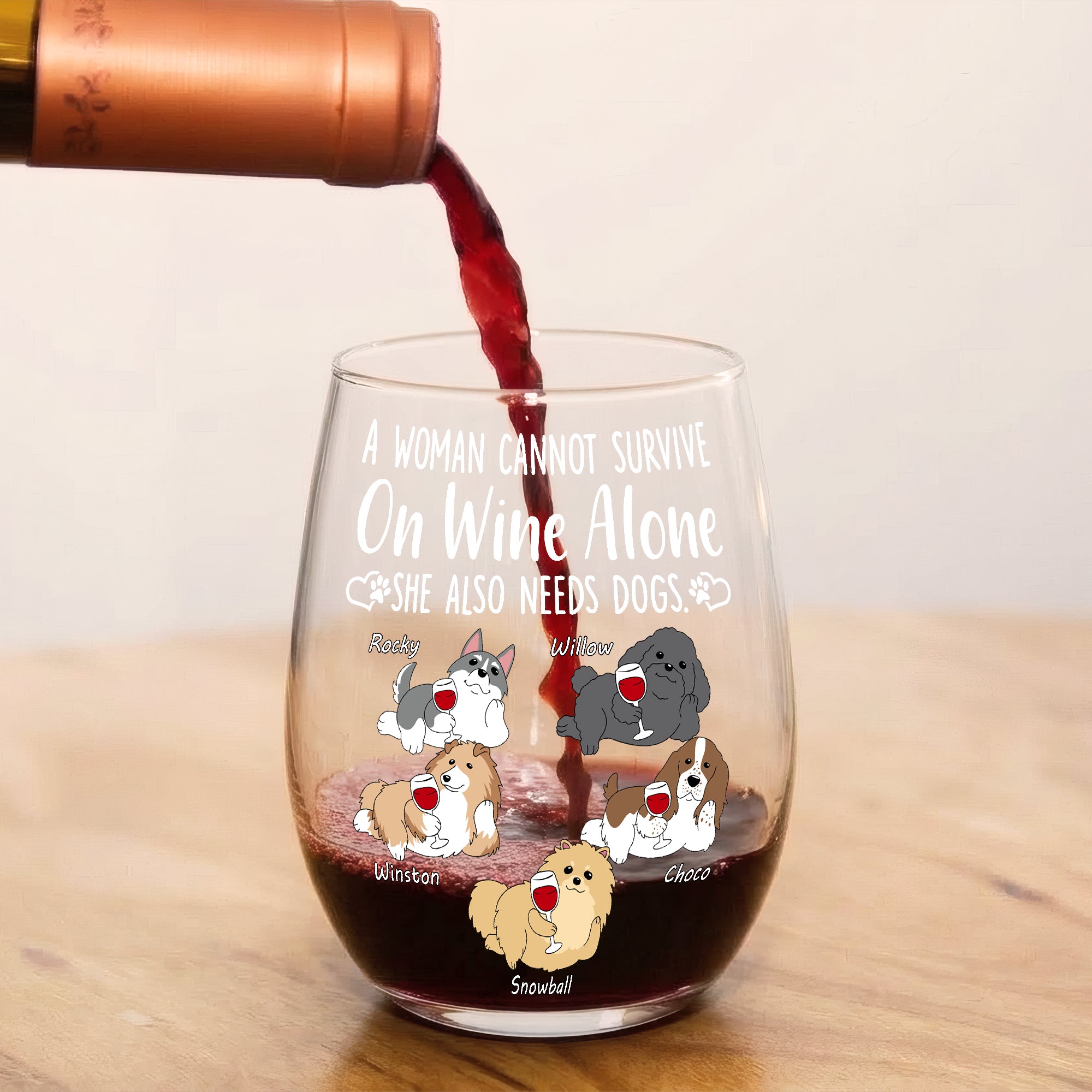 Custom Dog Wine Glass with Names – Personalized Pet Gift for Dog Mum & Dog Lovers