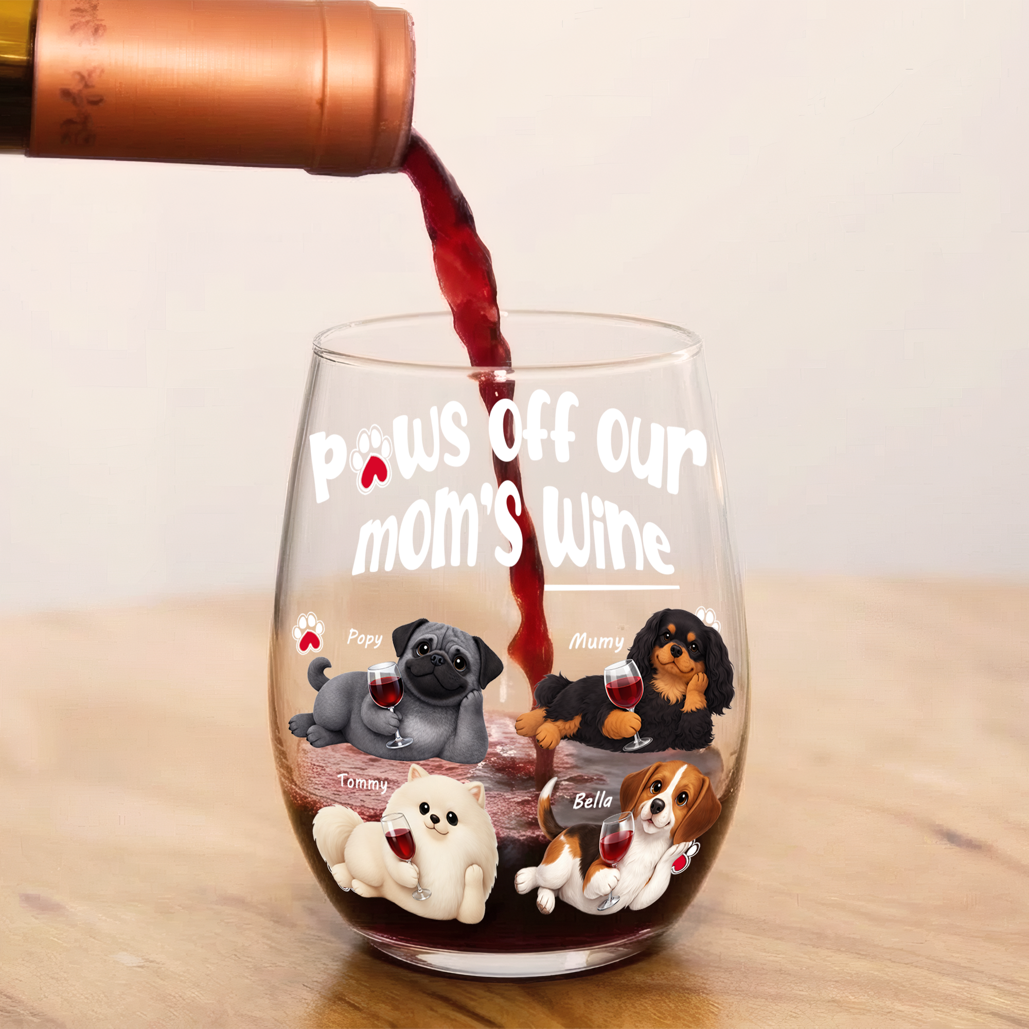 Personalized Pet Wine Glass - Custom Dog Mom Gift - Paw It Off Now