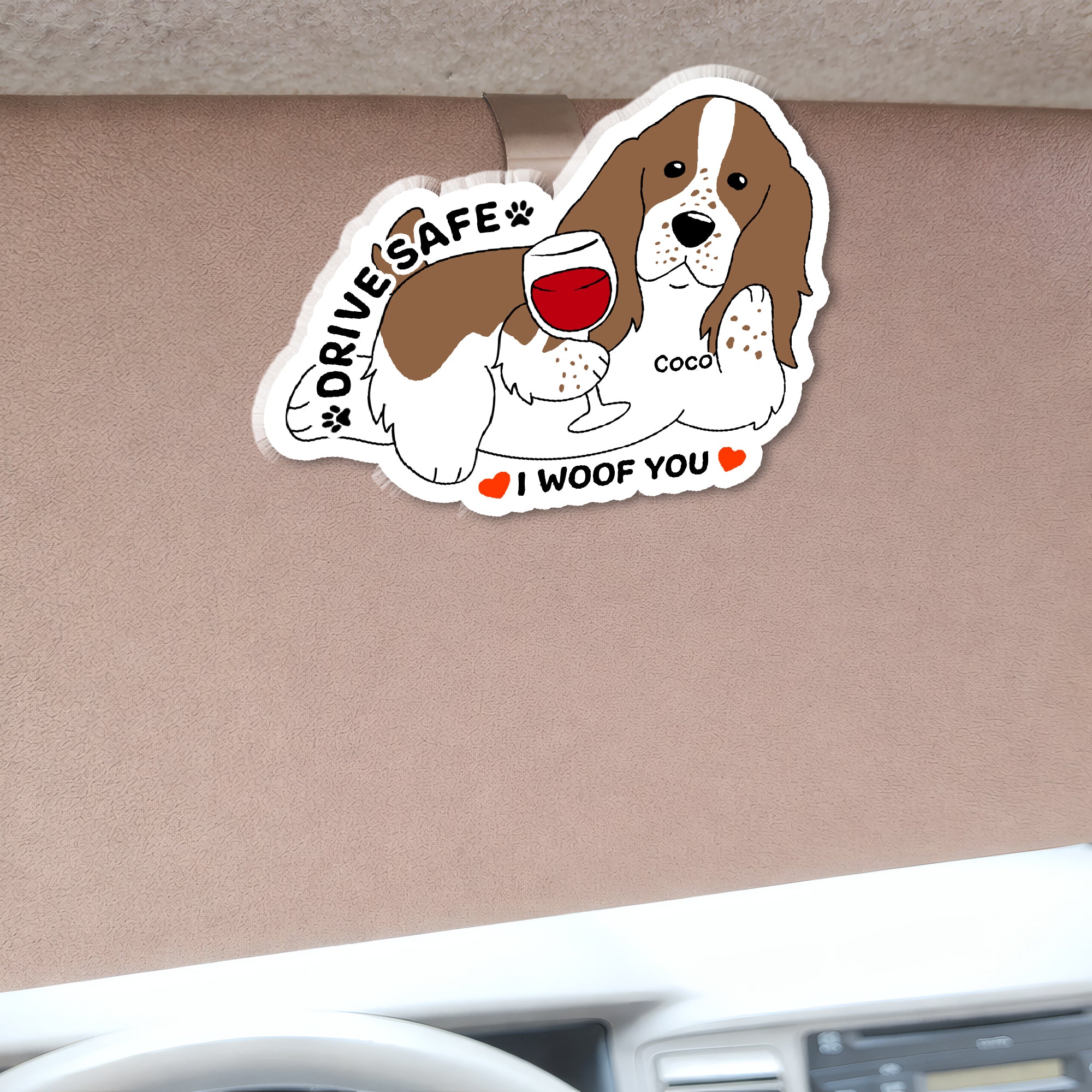 Custom Dog Breed Car Visor Clip - Personalized Wood & Acrylic Drive Safe Gift for Dog Lovers