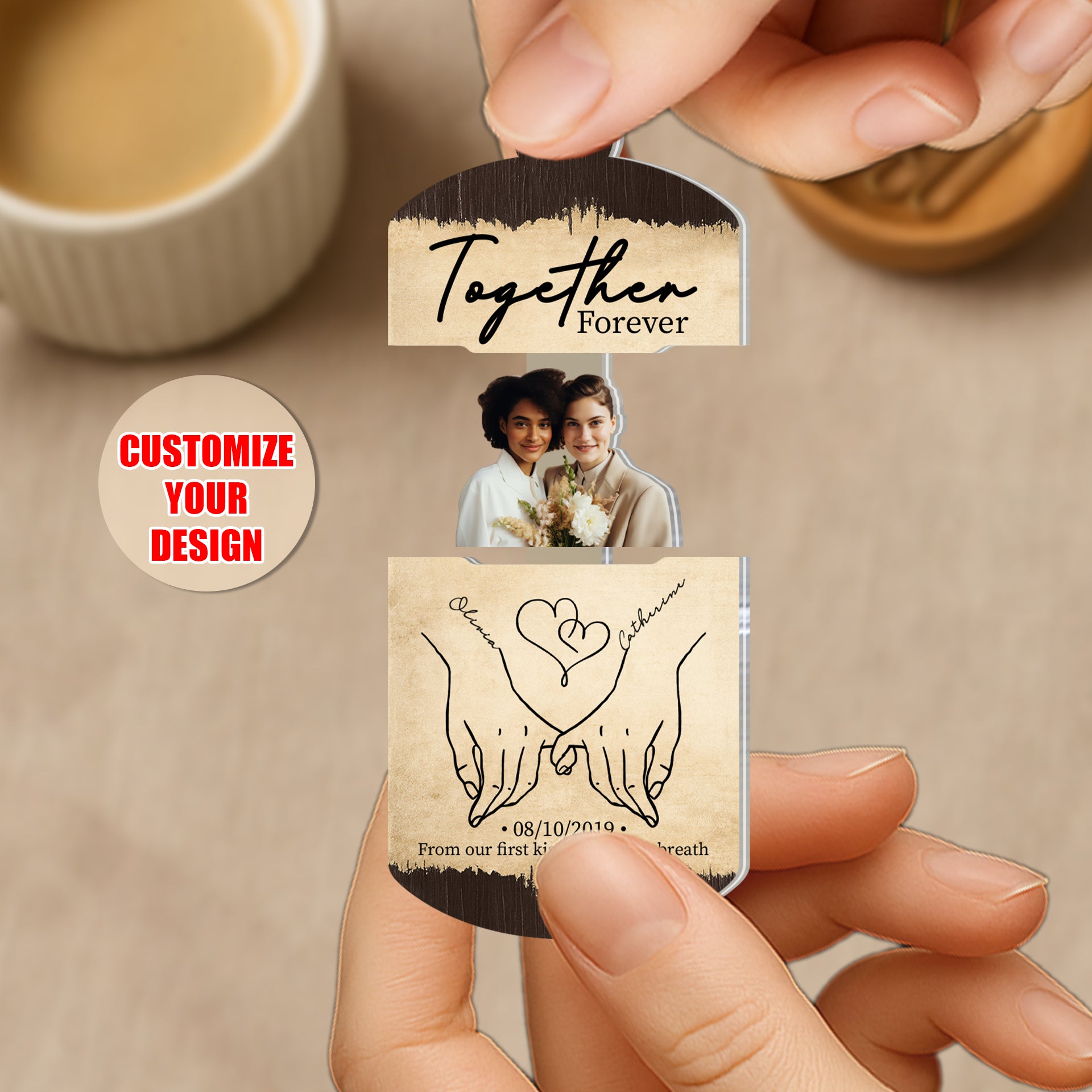 Sliding Reveal Keychain - Personalized Acrylic Keychain for Couple - Together Forever - Customize Photo