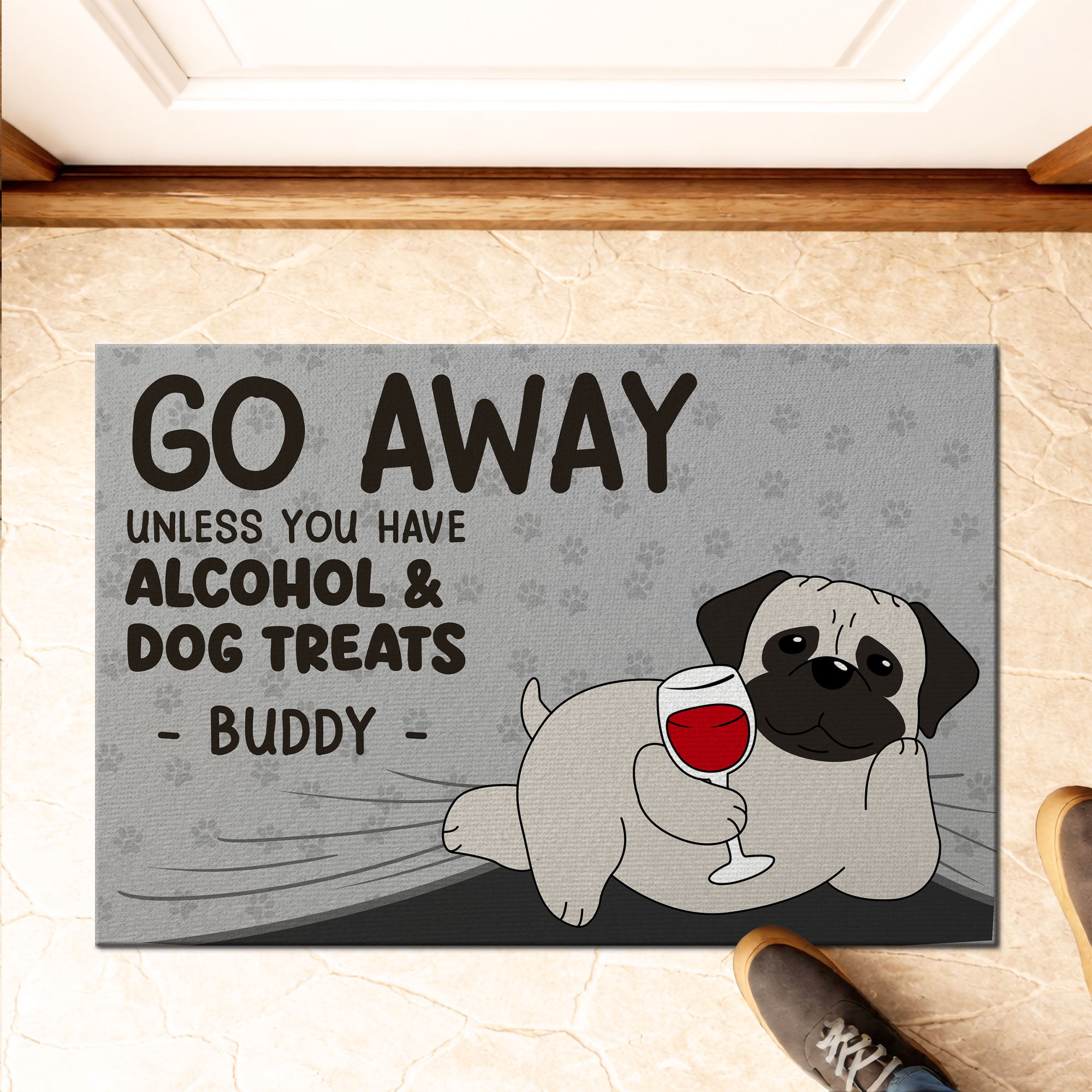 Custom Dog Doormat - Personalized Alcohol & Dog Treats Welcome Mat - Gift For Pet Lovers